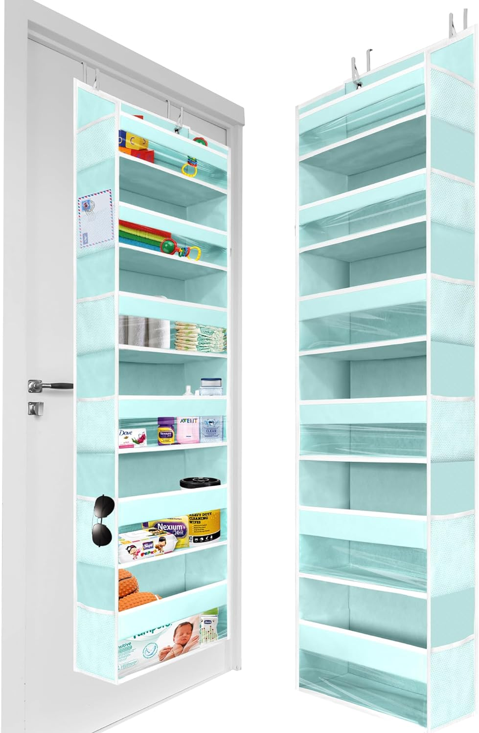 HOMELUX THEORY 1 PC Heavy Duty over the Door Organizer 55X14X6.7, 6 Large Front & 12 Side Pockets, Hanging Storage Closet Door Organizer for Bedroom, Bathroom and Baby Nursery Storage (Ivory)