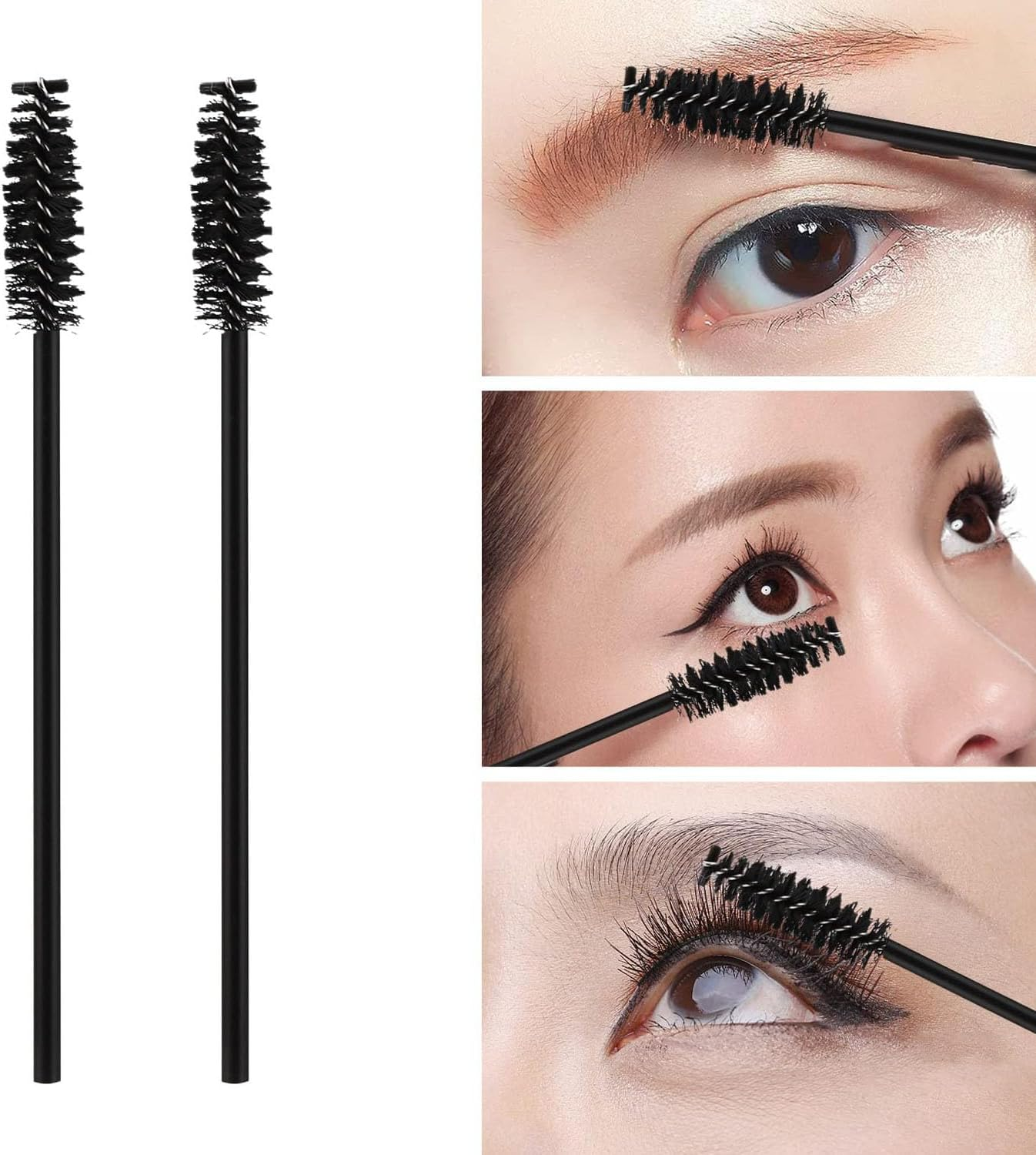 100Pcs Disposable Eyelash Spoolies Brushes, Mascara Applicator Wands, Eyebrows Brush for Extension and Eyebrow Brush(Black) image number 1