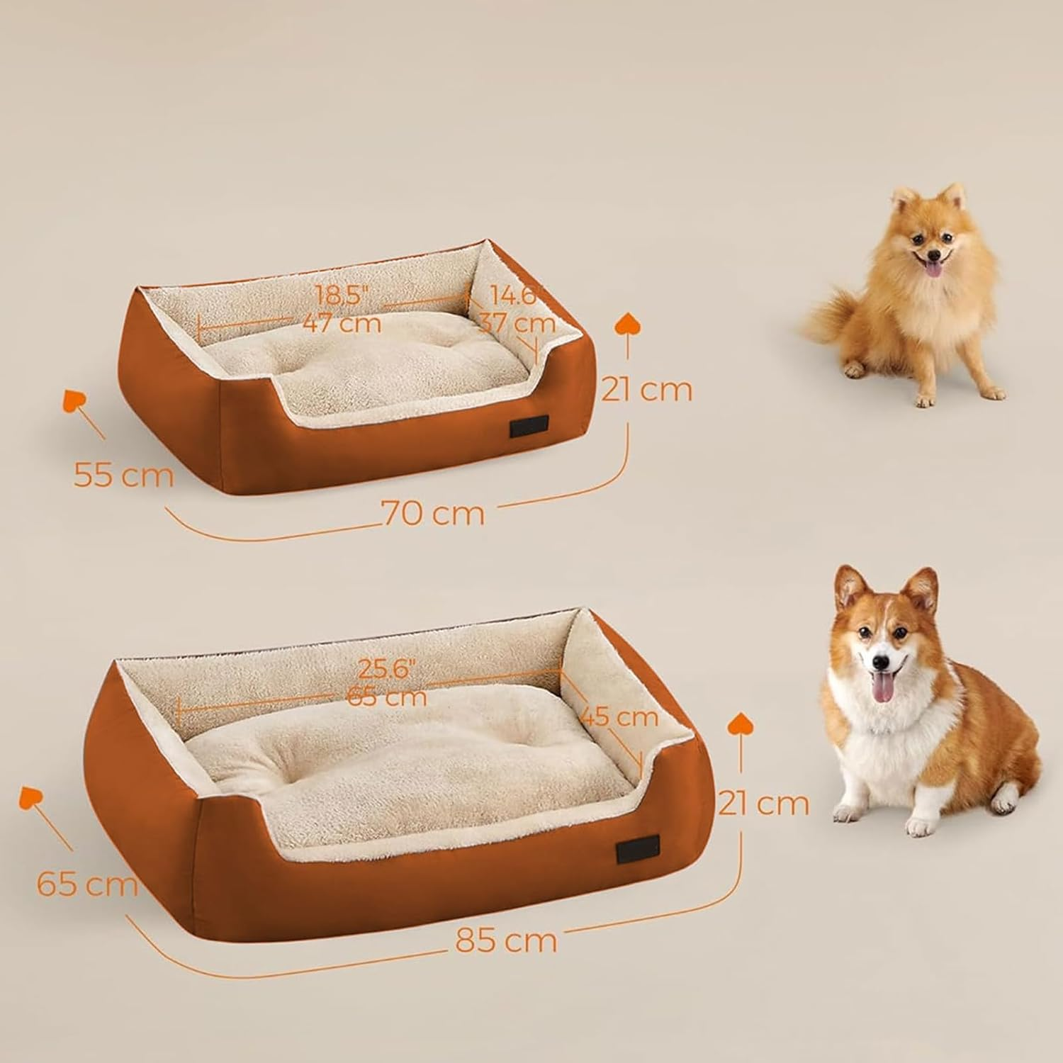 Annuoyi Dog Bed，Dog Bed for Small Medium Large Dogs, Dog Sofa Bed Rectangle Pet Bed Washable Dog Bed Cozy Faux Fur Large Dog Bed Cushion,40 * 50Cm（Brown） image number 4