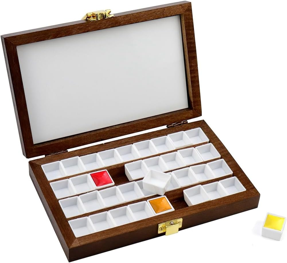 Wooden Watercolor Paint Palette Box - 36 Cells - Dark Walnut & Plastic - Portable & Reusable image number 5