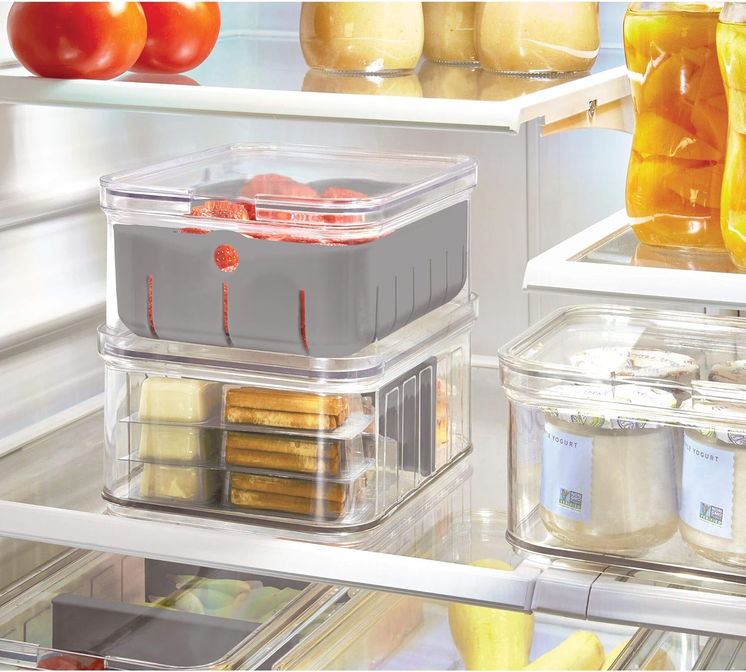 Idesign Crisp Bpa-Free Plastic Produce Storage Bin - 8.32" X 6.32" X 3.76", Clear/Gray - Egg Bin image number 6