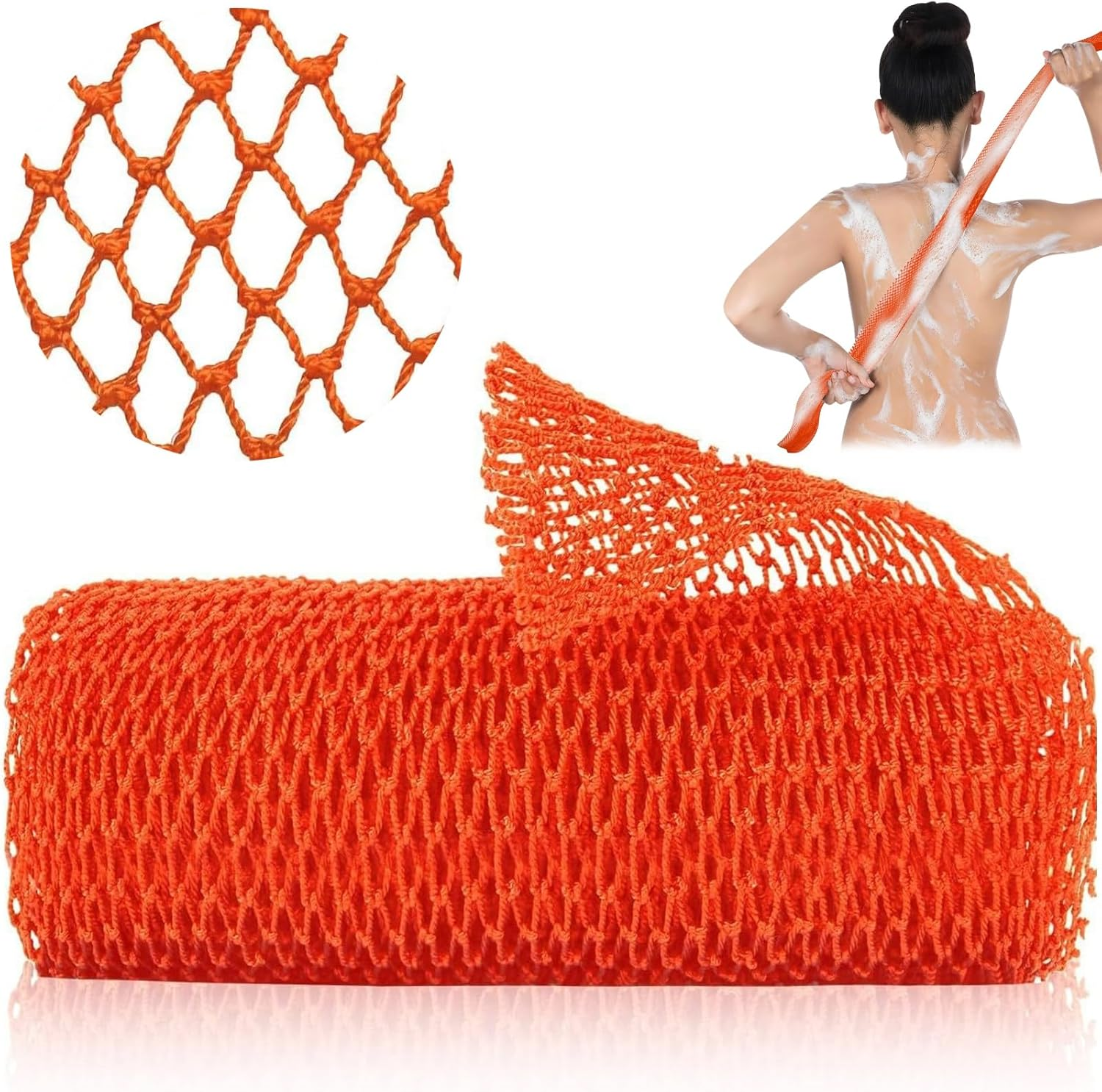 African Net Sponge Authentic, African Exfoliating Net Sponge, Long Net Bath Sponge Rag, Bathing Body Exfoliating, Shower Body Back Scrubber Skin Smoother, Stretch Length to 120 CM (Black)