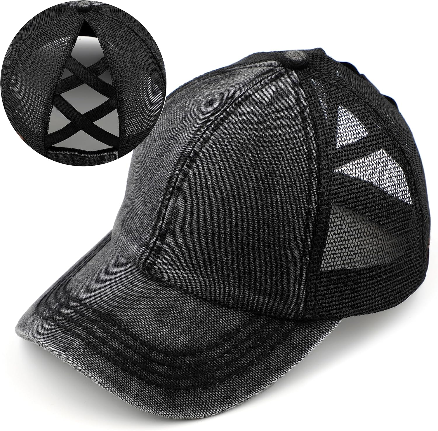 C.C Ponycap Messy High Bun Ponytail Adjustable Glitter Mesh Trucker Baseball Cap, Gray, One Size