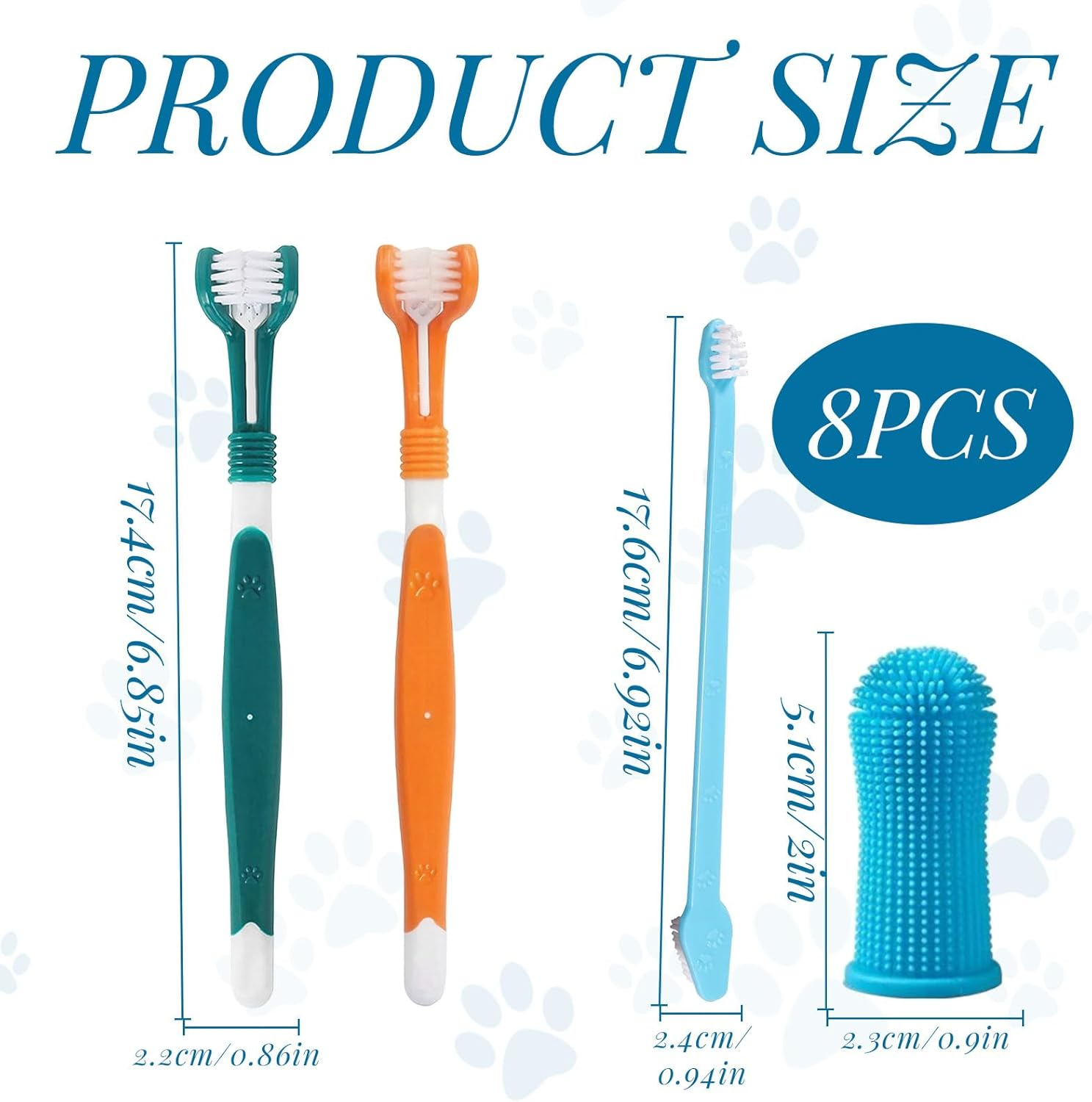 Dog Toothbrush, Cat Toothbrush, Dog Brush Kit with 2 Triple Head Dog Toothbrushes, 2 Long Handle Dog Toothbrushes, 4 Pcs Pet Fingerbrush, Pet Teeth Brush for Dogs Cat Puppy Most Pets image number 4