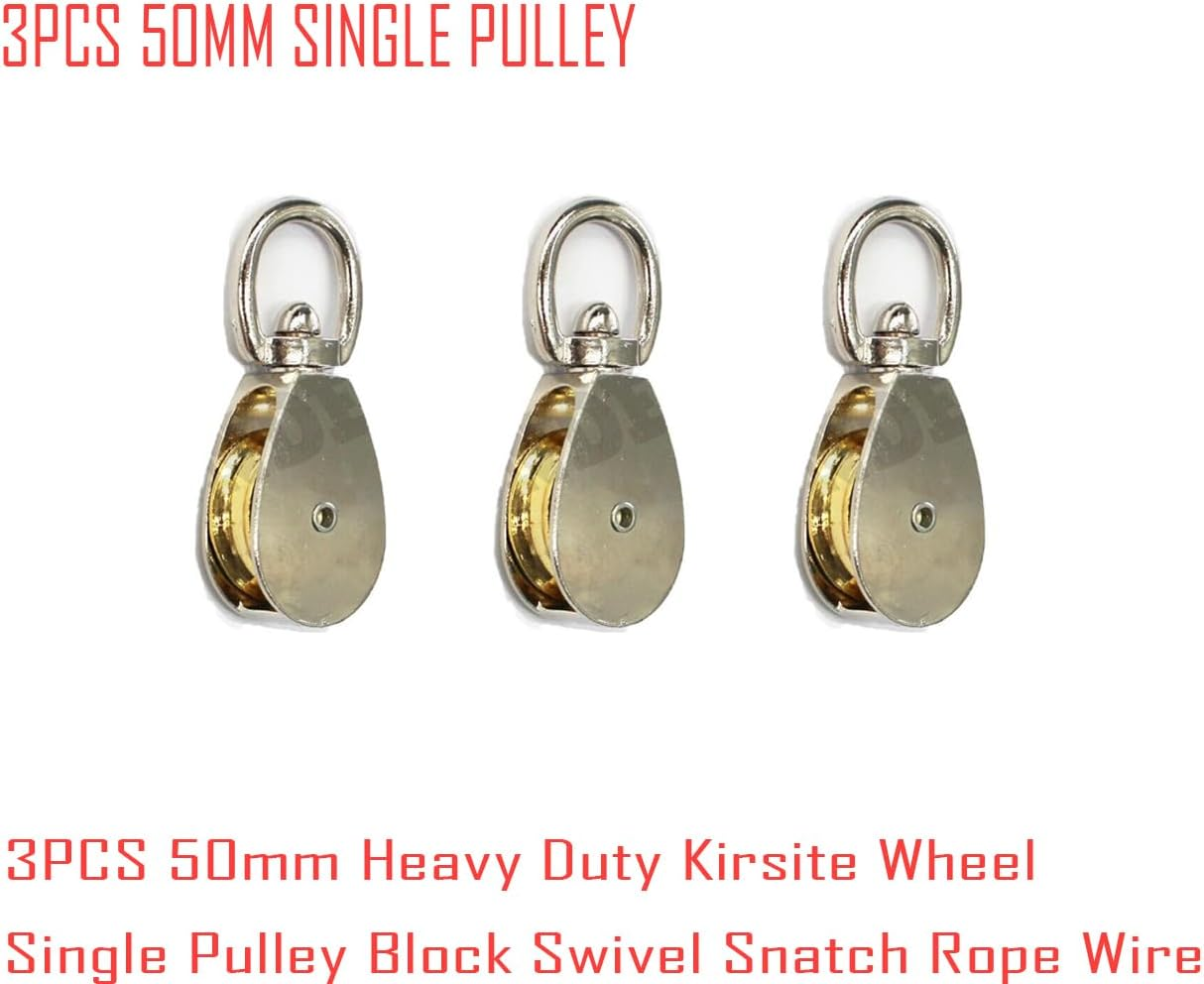 3PCS 50Mm Swivel Eye Single Pulley, Stainless Steel Kirsite Wheel Block for Heavy Duty Lifting and Rigging Applications (50MM) image number 1