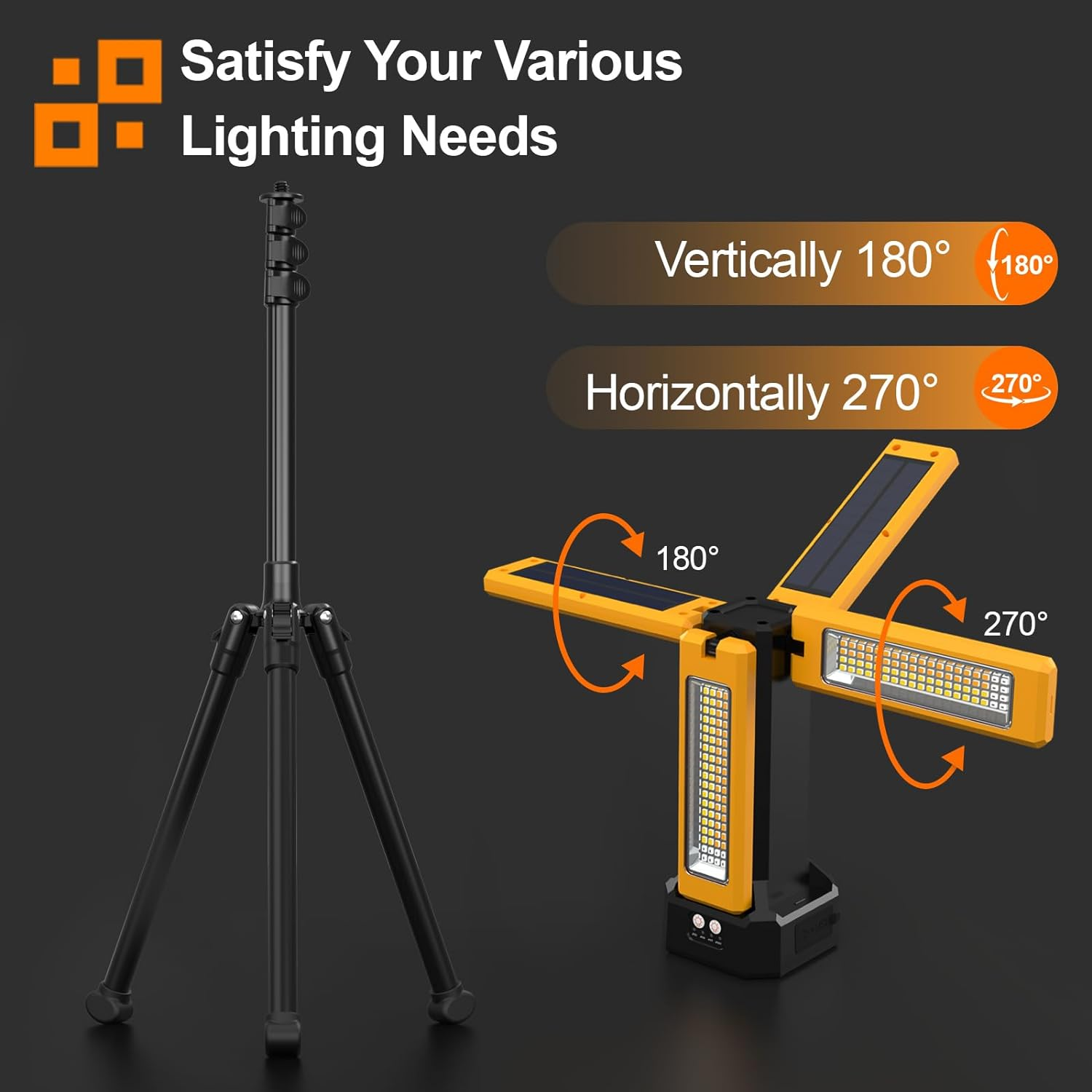 13200Mah Rechargeable Solar Work Light,Ipx4 Waterproof with Folding Stand Support and Portable Carrying Bag, 8000 Lumen Stepless Dimmable, 4 Lighting Modes, White/Warm/Warm White (Standard) image number 2