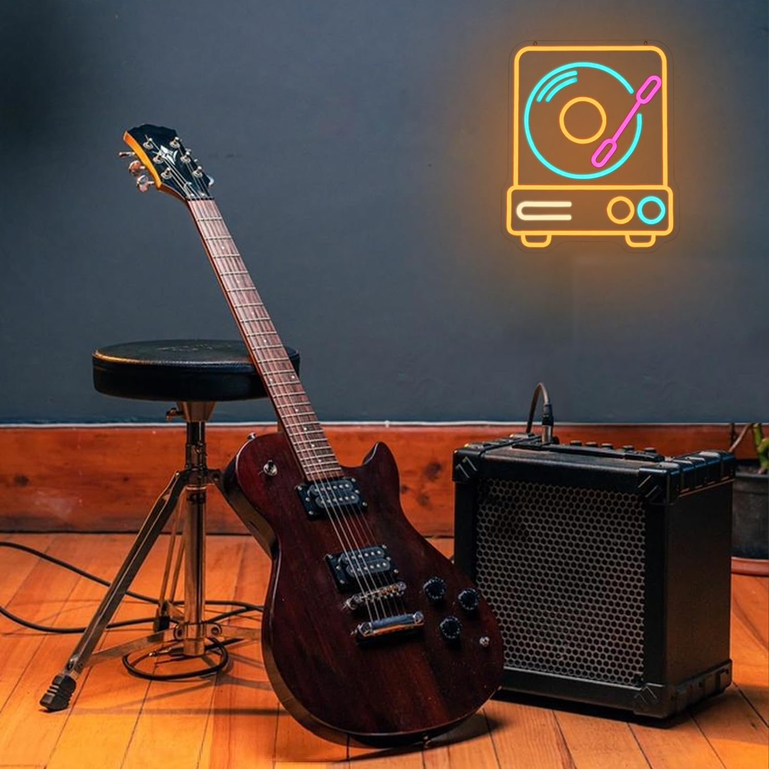 LMSIGNLY Record Player Neon Sign for Wall Decor Retro Music Record Neon Light Music Neon Light Sign Colorful Record Player LED Sign for Bedroom Music Classroom Concert Bar Party image number 2