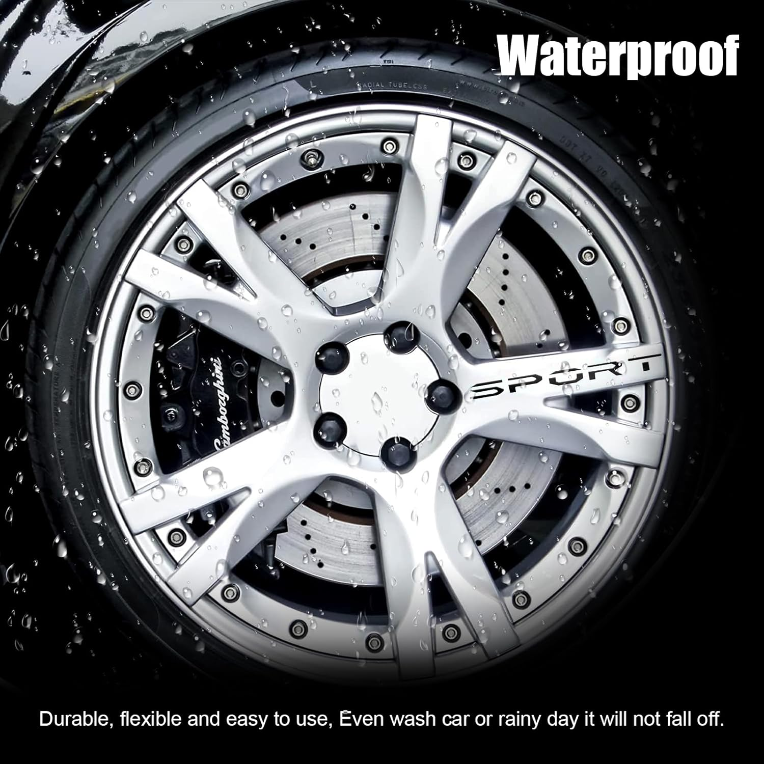 14 PCS Car Decal Stickers, Sport Logo Car Rear Stickers & Mirror Decals, Auto Wheel Reflective Personality Stripes, Sport Emblem Wheel Rim Decor Stickers for All Vehicles (Black) image number 1