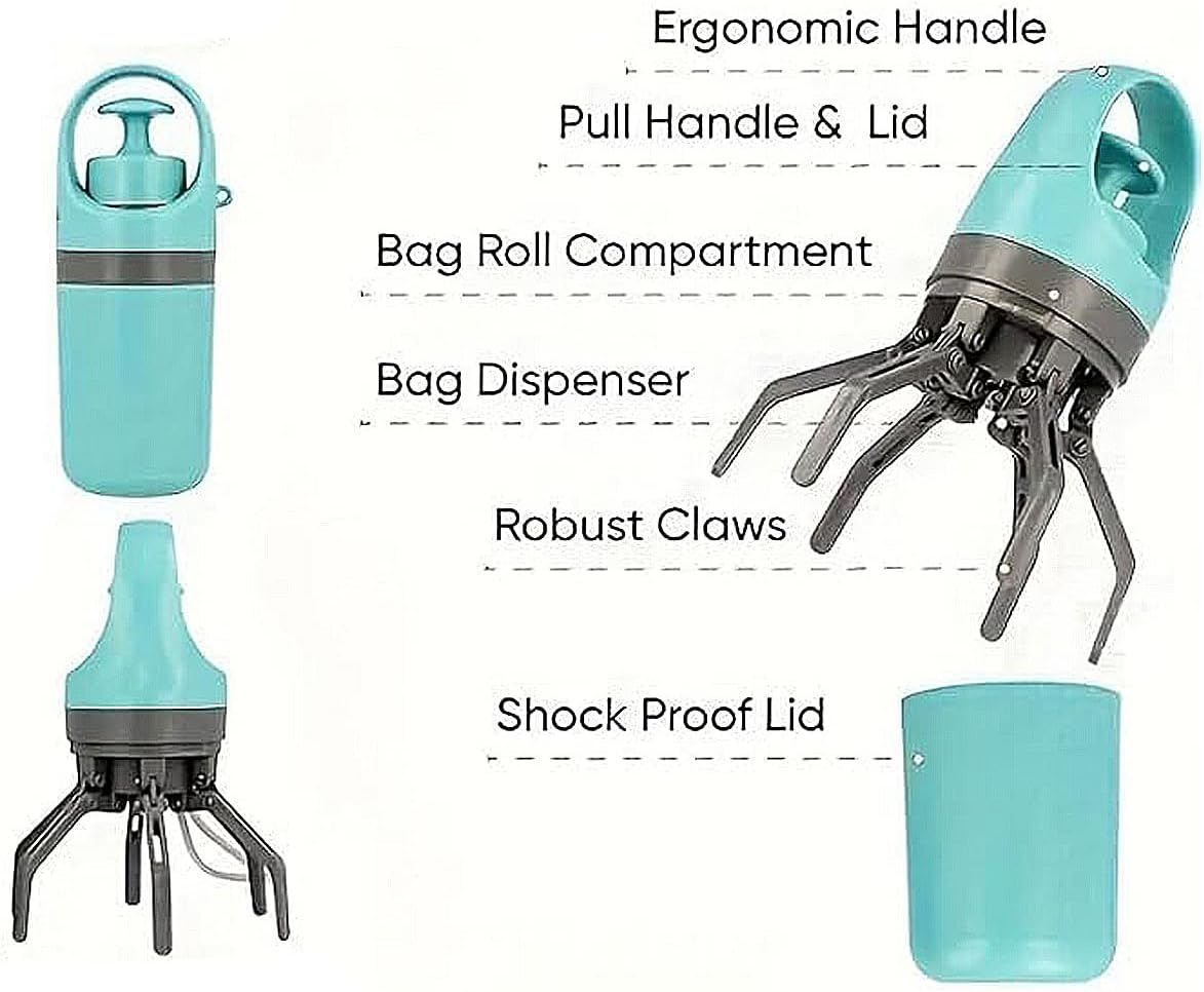 AIMALL Portable Dog Poop Picker with Six-Claw Shovel, 7.48In Excrement Clip and Garbage Bag Dispenser, Ergonomic Pet Waste Scoop for Outdoor Use image number 6