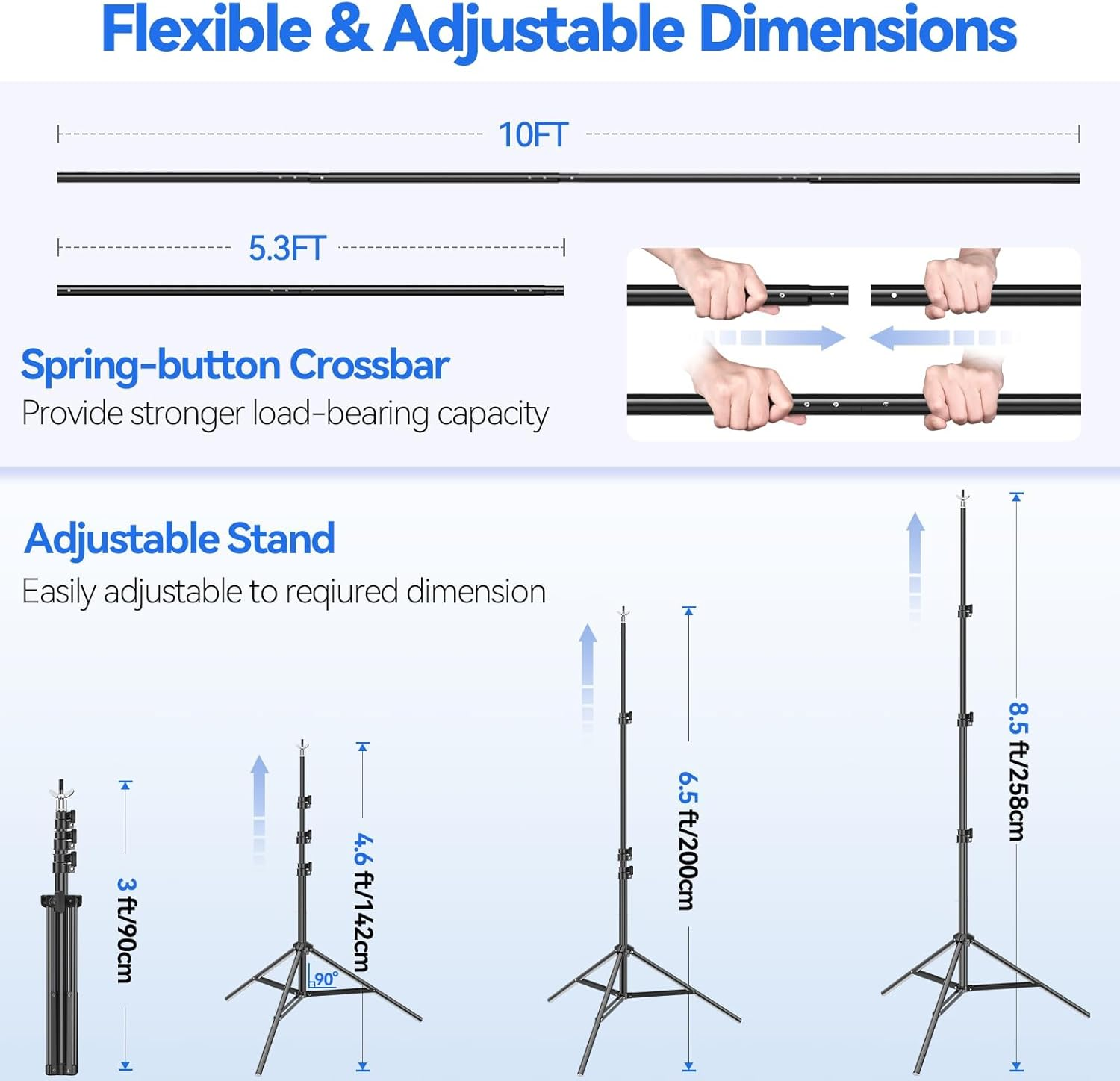 EMART Green Screen Background with Stand, 8.5X10Ft(2.6X3M) Photography Backdrop Kit with 10X12Ft(3X3.6M) Support Frame for Portrait, Video, Shooting, Photo Studio