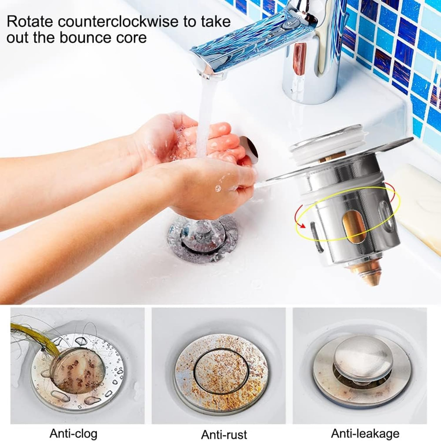 Universal Bathroom Sink Plugs, Sink Strainer Stopper for 33-38Mm Drain Holes, Stainless Steel Sink Stopper Replacement for Kitchen Bathroom Washbasin Bath (Silver) image number 6