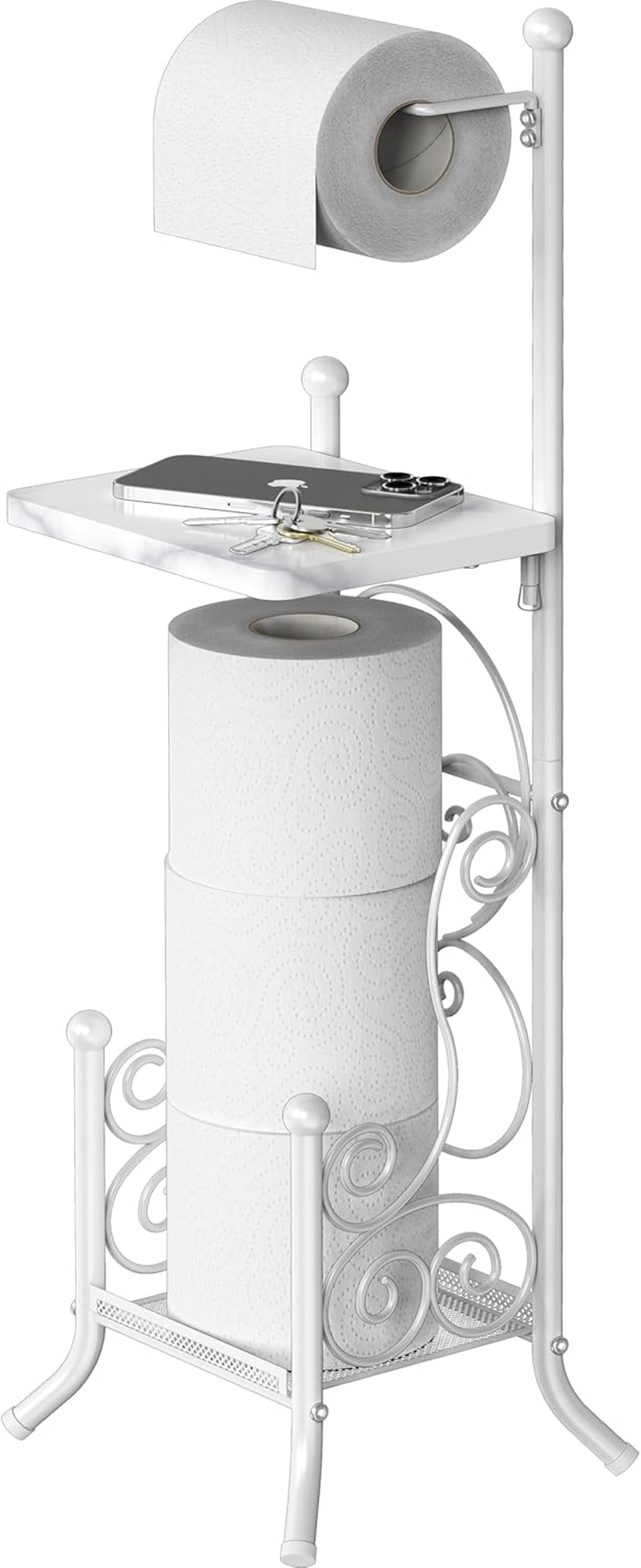 Simple Houseware English Style Bathroom Toilet Roll Holder Stand, White image number 6
