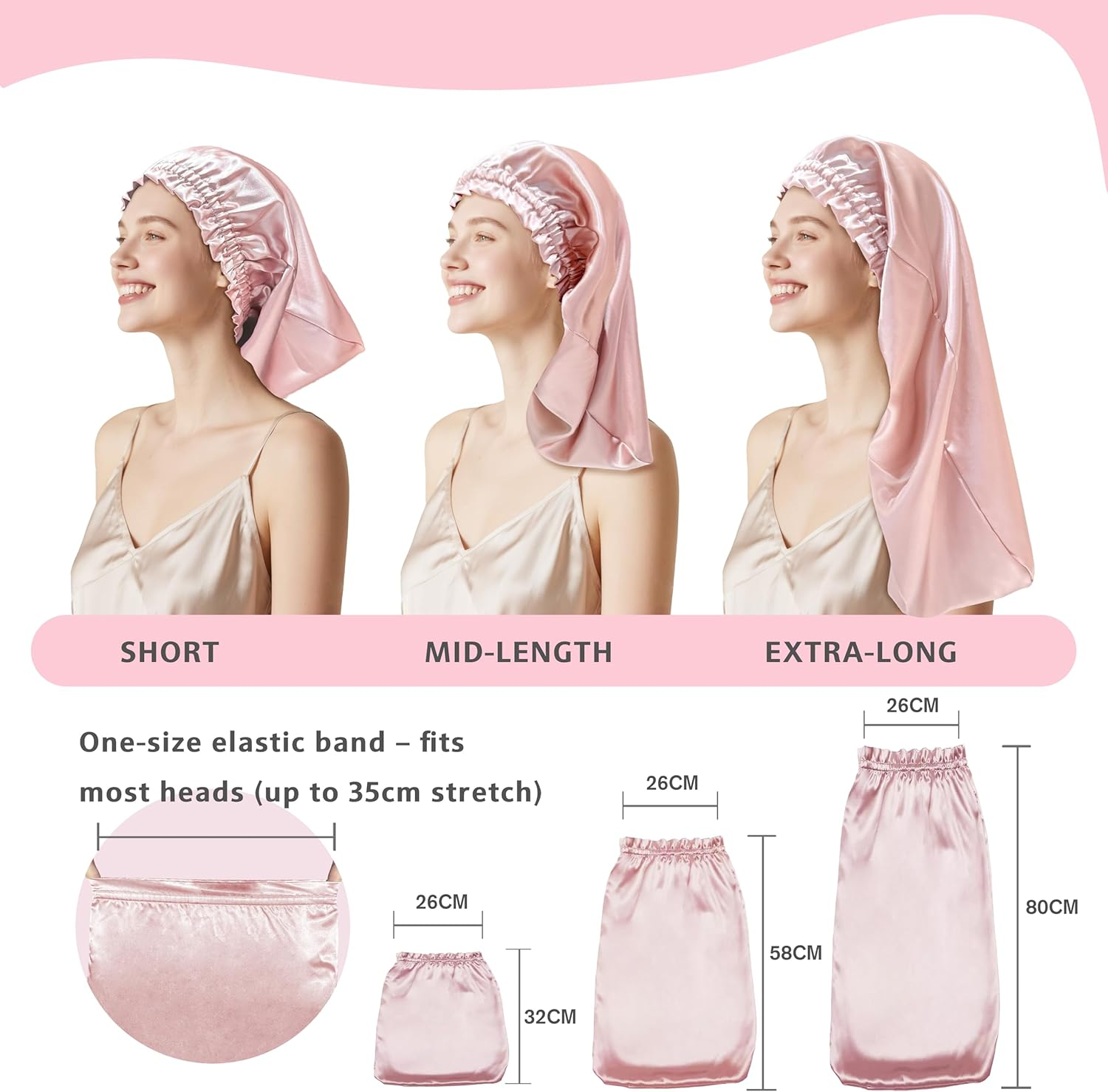 Townssilk Silk Bonnet for Sleeping, 100% 22 Momme Mulberry Silk for Women, Luxurious, Breathable, Sits Secure Overnight & Pressure Free, Ideal for Long & Curly Hair - Dustypink 58Cm image number 3