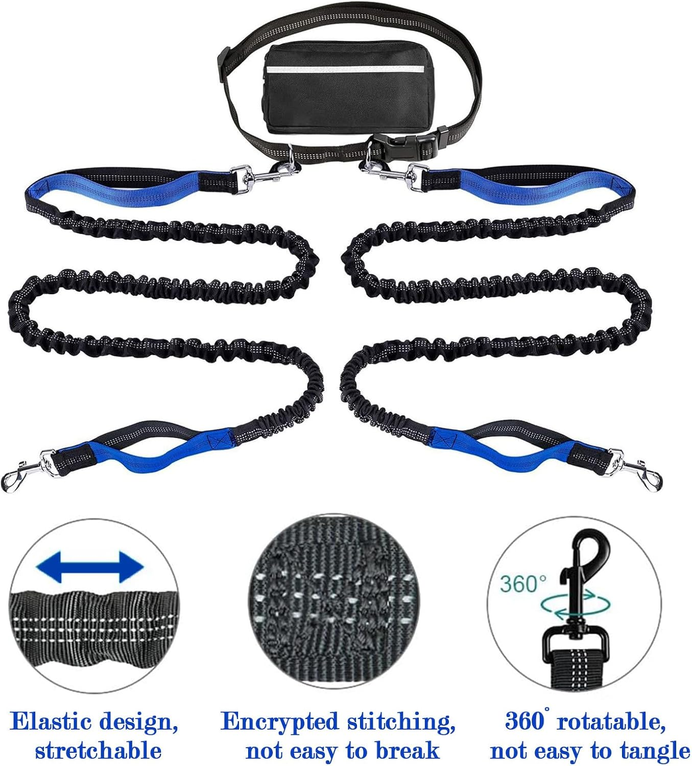 Hands Free Dog Leash,Double Dog Leash with Dog Poop Bags and Dog Rope Toy,Waist Leash for Dog Walking,Running Leash for Dogs