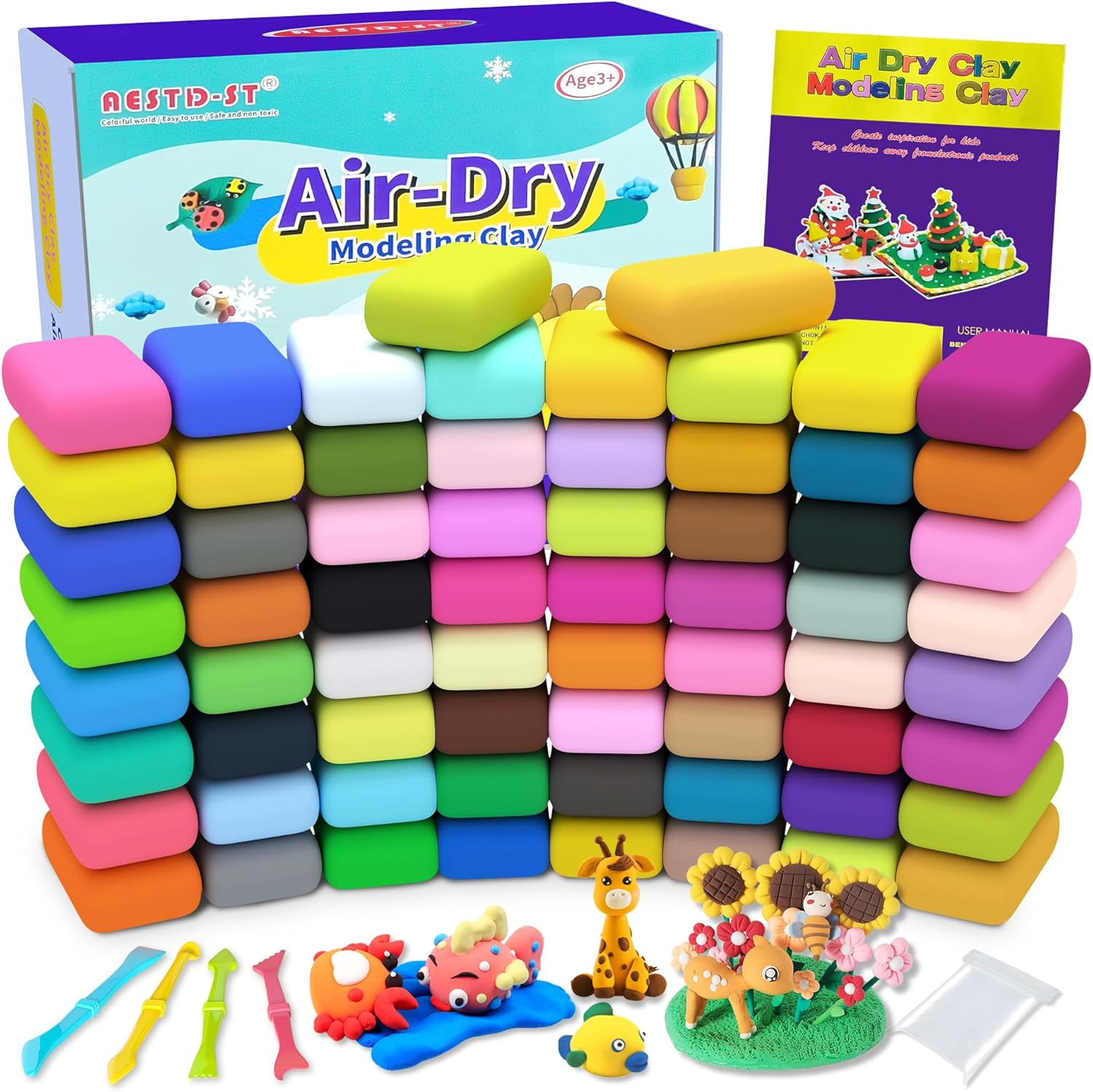 Air Dry Clay 66 Colors, Modeling Clay for Kids, DIY Model Magic Clay, Molding Clay Kit with Sculpting Tools, Non-Sticky Soft and Super Light, Arts and Crafts Present for Boys Girls Kids. image number 1