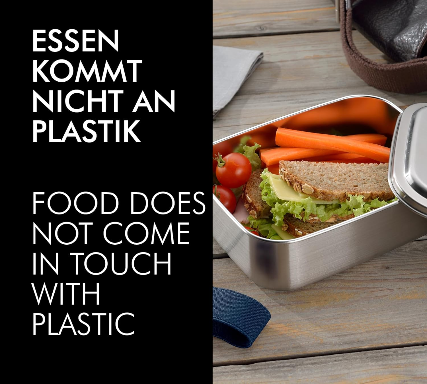 Thermocaf&eacute; by THERMOS TC Sandwich Box, Stone Grey, 1.00 L, Stainless Steel Lunch Box with Textile Strap, Lunch Box for University, School and Office, Dishwasher Safe and Bpa-Free