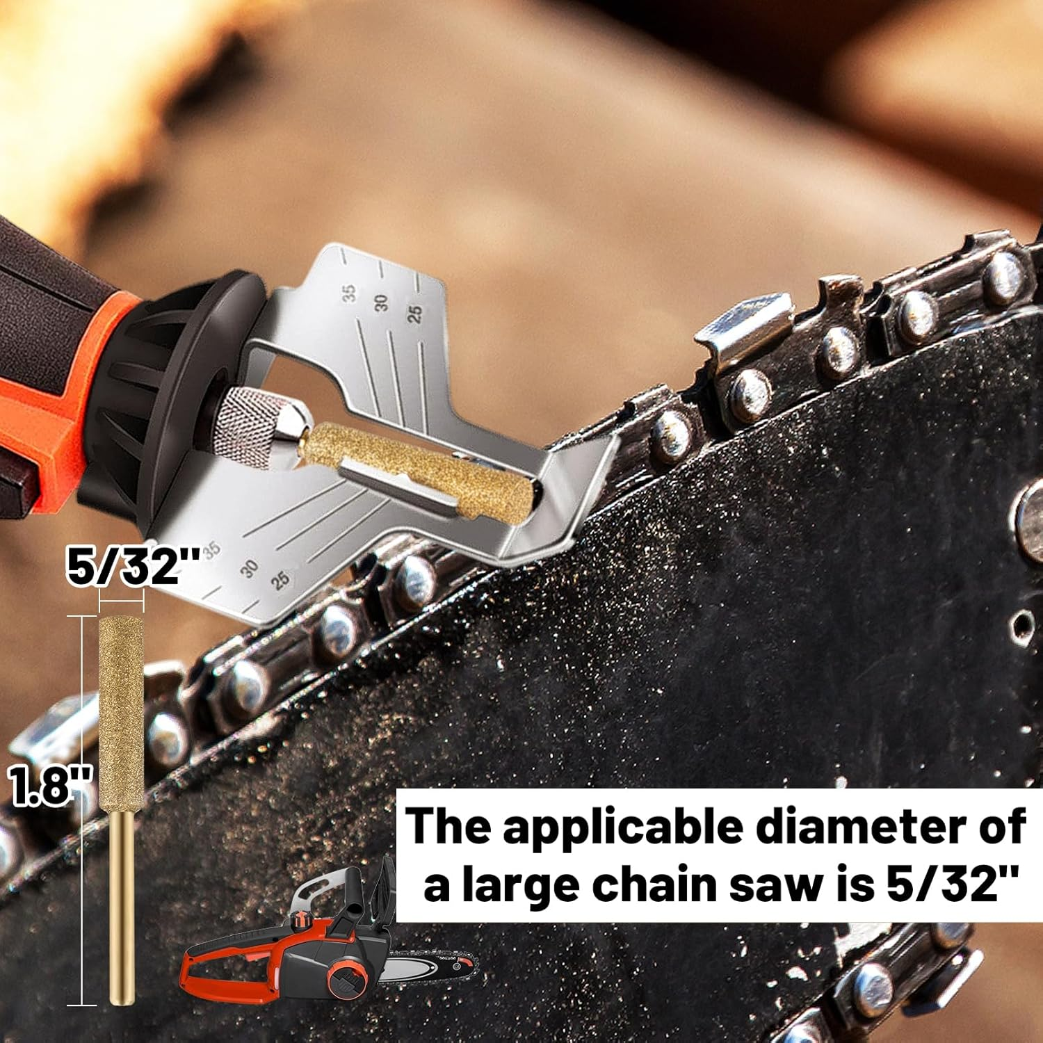 36Pcs High Hardness Diamond Chainsaw Sharpener, Durable Emery Made, Easy to Install, 3 Sizes Titanium Plated Sharpening Wheels for Chainsaw Sharpener, 12 Pcs Each Size(5/32'', 3/16'', 7/32'') image number 1