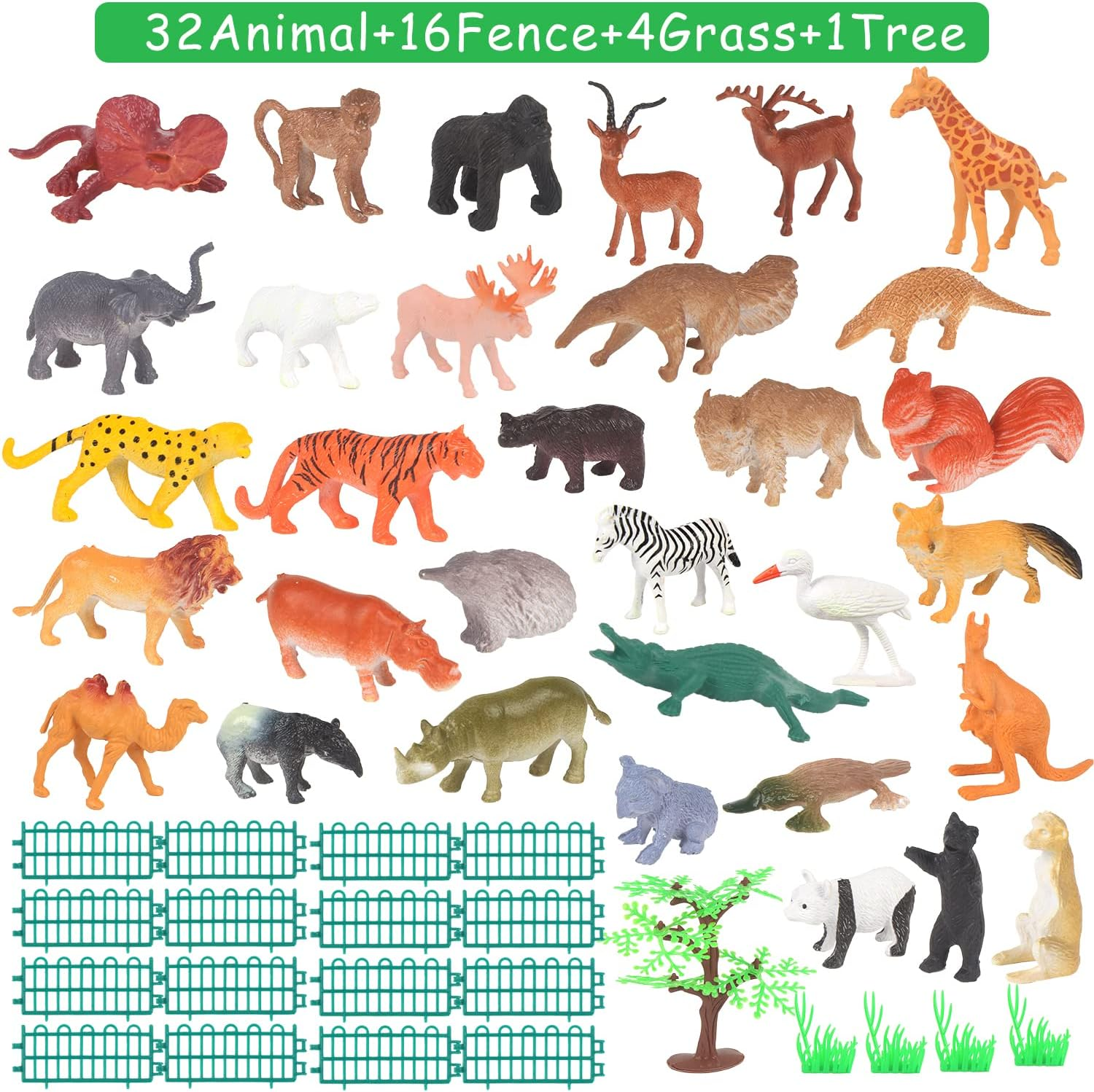 LOMIMOS 53Pcs Mini Jungle Animal Figures Toy,Assorted Miniature Realistic Animal Figurines Model Cake Topper Decoration for Children Kid Birthday Christmas Educational Learning Party image number 3