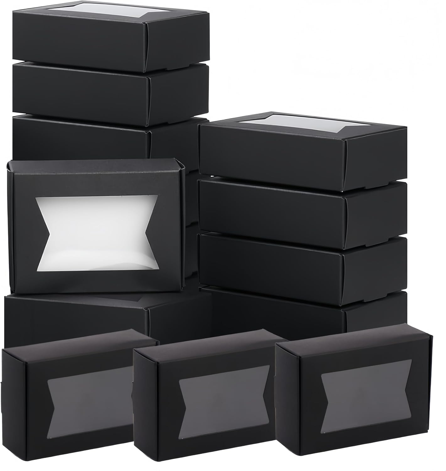 Cookie Boxes for Gift Giving, 40PCS Mini Kraft Paper Boxes, Soap Gift Box with Clear Windows,Small Bakery Box Present Treat DIY Essential Oil Candles for Candy,Chocolate,Wedding Party Favor(Black) image number 4