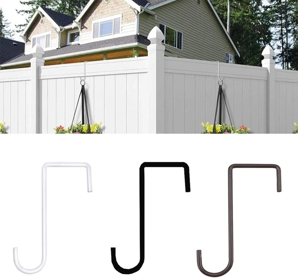 Tophomer 8 Pcs Vinyl Fence Hooks, Patio Hangers Powder Coated Steel Fence Hangers, Wall Hanging Brackets Hook Plant Hangers image number 3