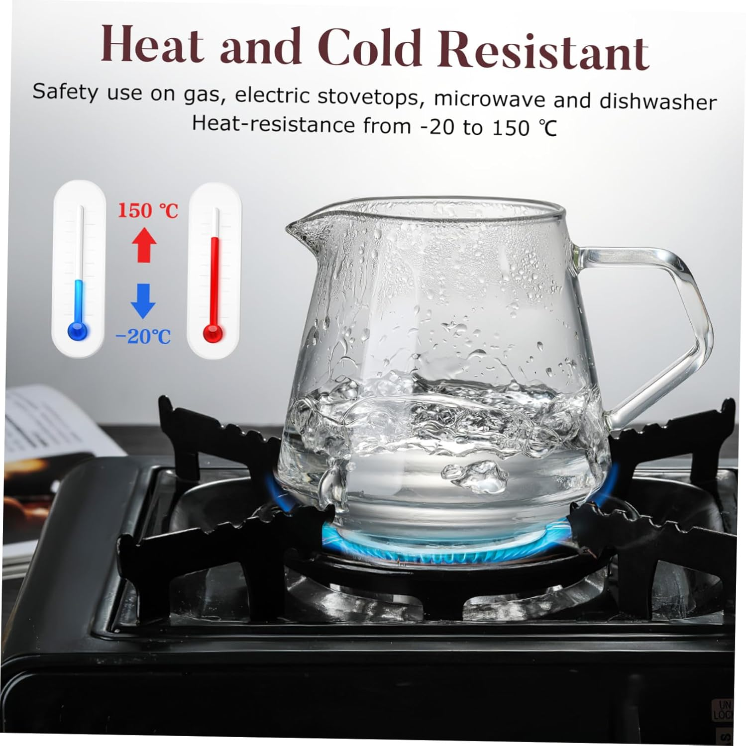 1Pc Transparent Glass Kettle Heat Resistant Coffee Pot for Home Brewing Ergonomic Handle for Tea Milk Juice and More image number 2