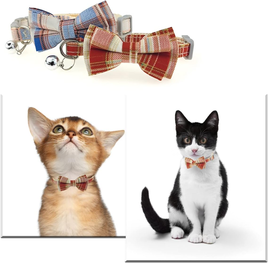 Cat Bow Tie Collars with Bell Adjustable Plaid Collar for Kitten Puppy Cute Collars Soft Cat Collar with Bell Tie image number 4