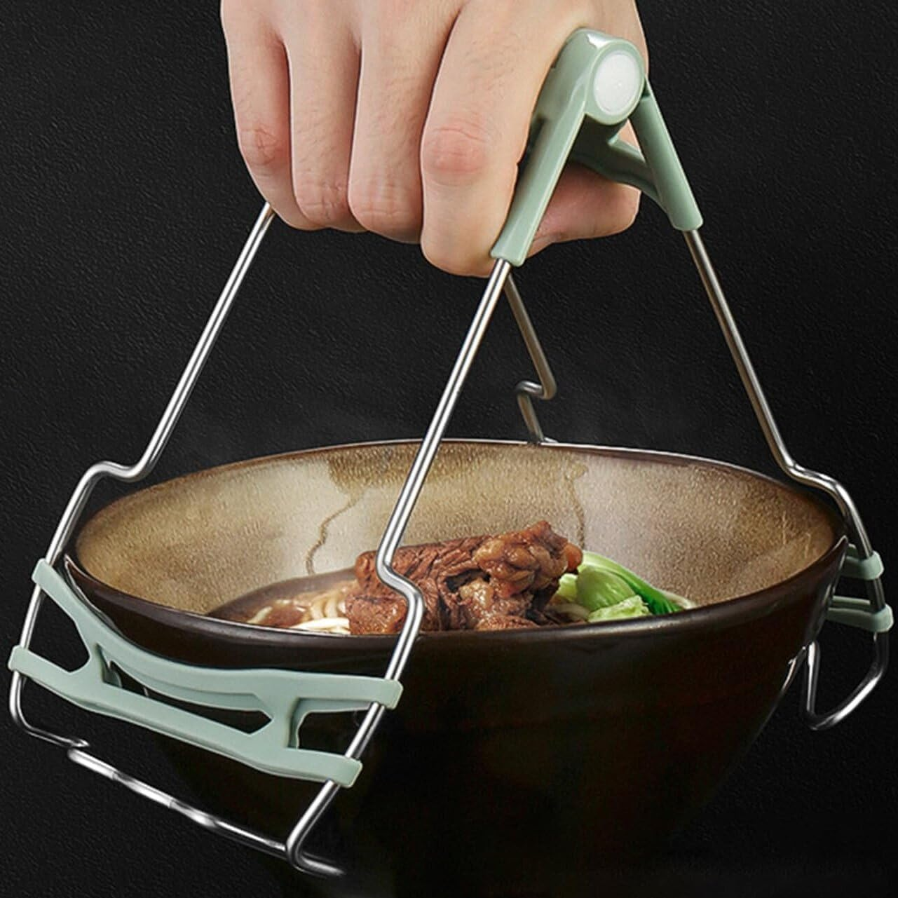 ATFYER Hot Plate Gripper,Hot Dish Plate Clip,Plate Lifter Steamer,Plate Gripper Tongs,Stainless Steel Bowl Clip Holder,(Green) - Blue image number 3