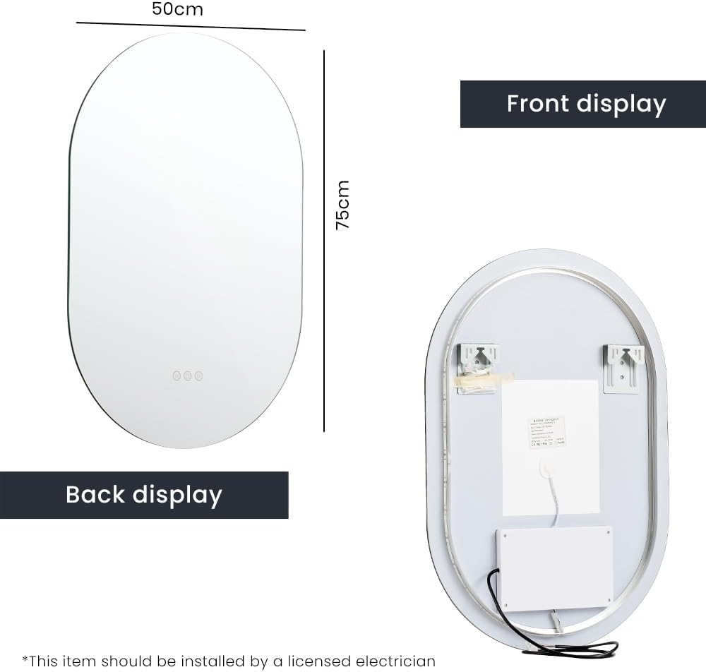 Simplus LED Wall Mirror Oval Bathroom Mirrors for Wall Mounted Anti-Fog Smart Touch Switch Vanity Makeup Mirror 50X75Cm(Backlit Light) image number 2