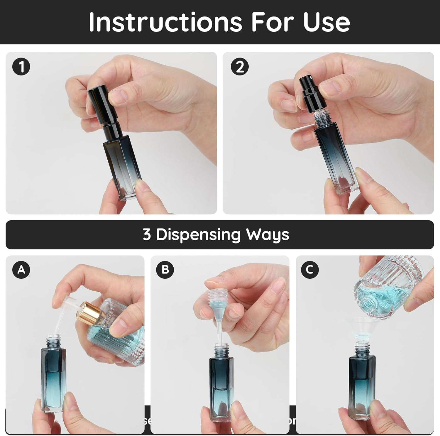 Segbeauty Perfume Atomiser Glass, 5Pcs Travel Perfume Refillable Bottle 10Ml, Perfume Empty Bottles for Men and Women, Good for Party and Date, Gradient Blue