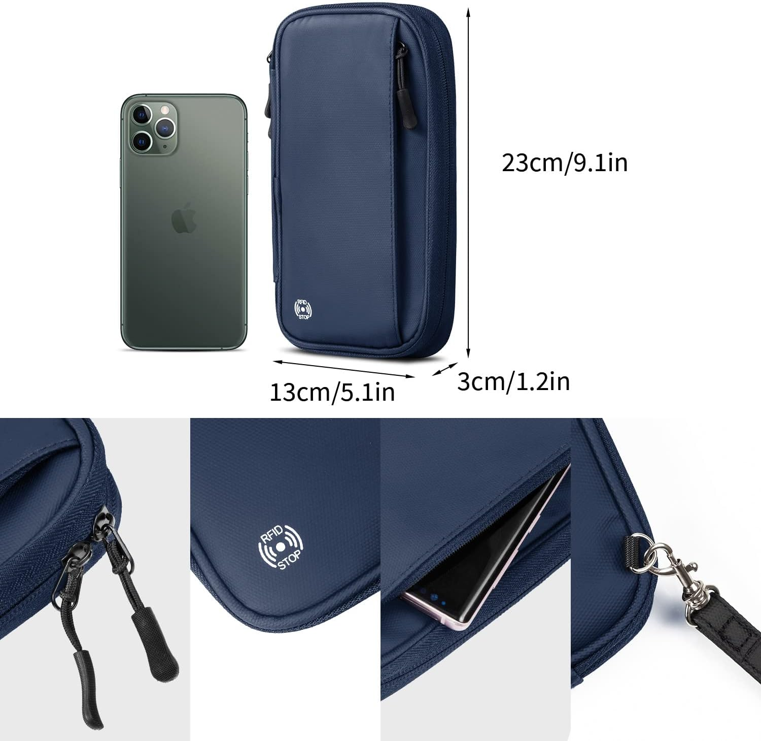 INONIX Family Passport Wallet,Travel Passport Holder Waterproof Large Capacity Passport Cover, Travel Document Organiser for Passports,Cards,Flight Tickets(Black)(Blue) image number 5