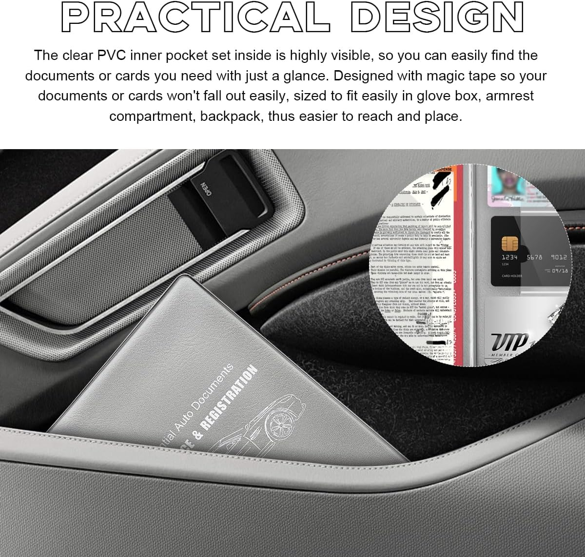 Yourkar Car Registration and Insurance Holder, 9.56"&times;5.19" Automotive Glove Box Organizer, Vehicle Card Document Glove Box Organizer for Documents Cards License, Car Accessories (Gray) image number 4