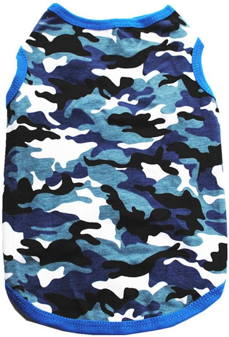 Alroman Dogs Blue Camo Shirts Pet Dog T-Shirt Puppy Tee Doggie Kitten Vest Clothes for Small Dogs and Cats Dog Camouflage Tank Top for Independence Day Puppy Summer Vacation Apparel Pet Beach Wear