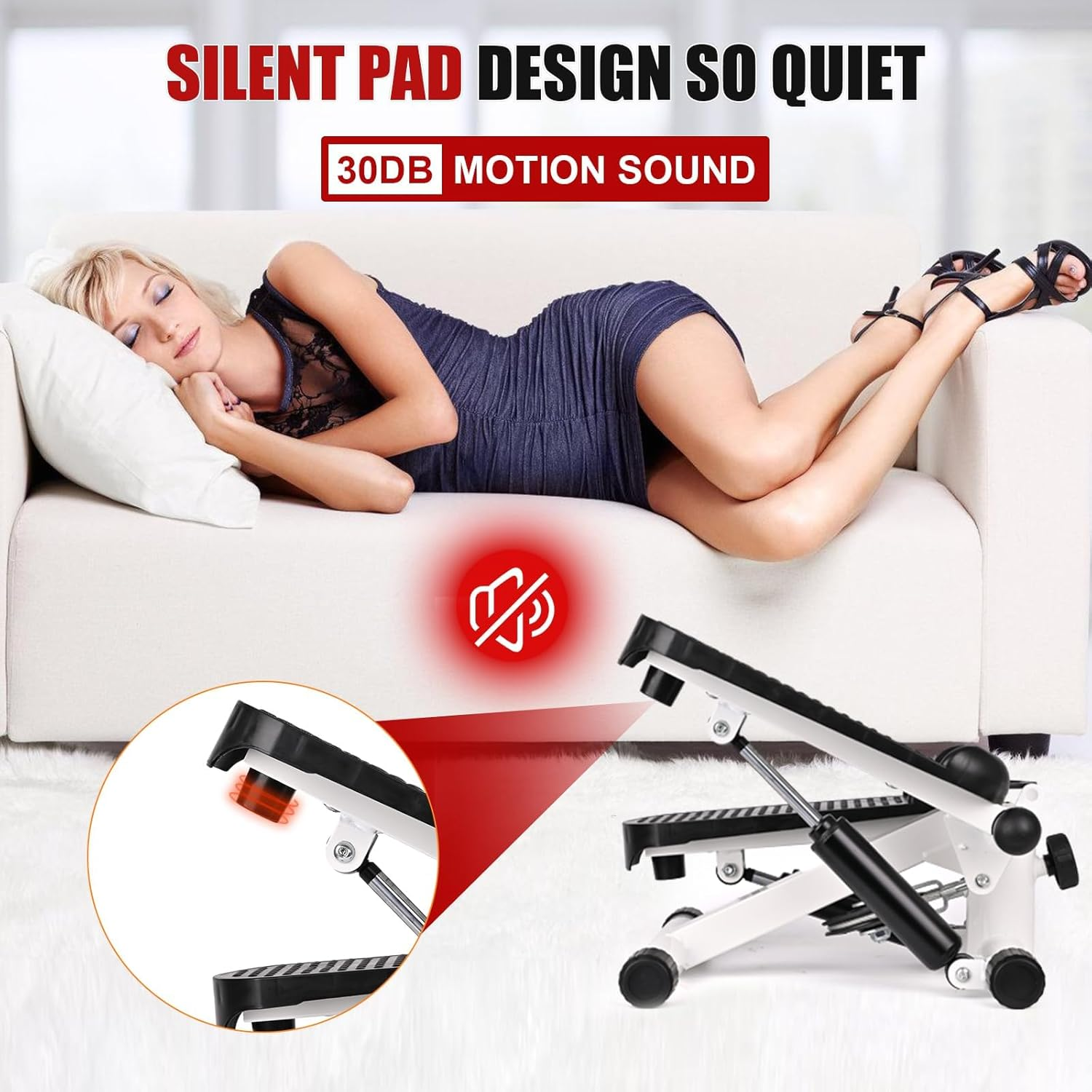 Stepper Silent and Compact Foot Fitness Equipment for Aerobic and Strength Training Digital Display Waist Shaping Weight Loss Fat Burning Max Capacity 125Kg Indoor Use