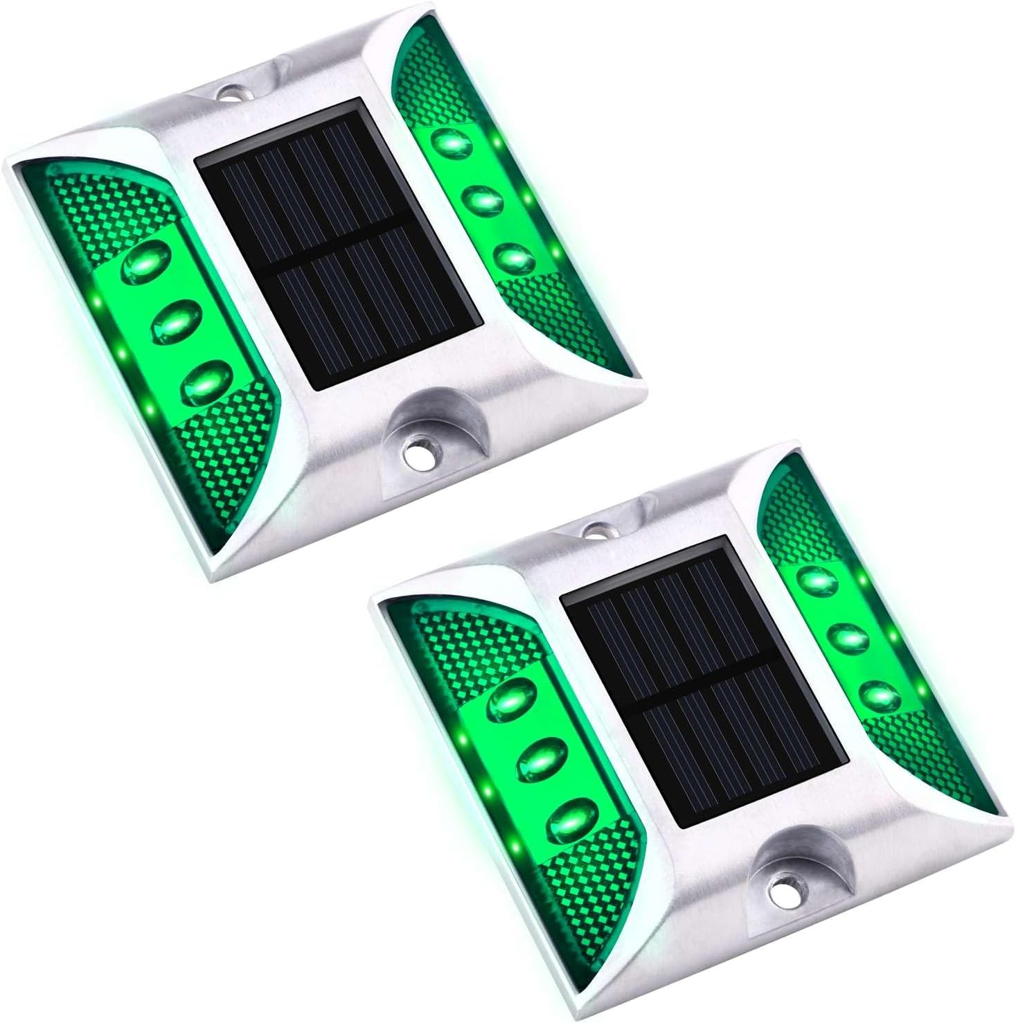 Aolyty Solar Driveway Dock Lights, IP68 Waterproof Deck Lights Outdoor, Warning Step Reflective Road Marker for Sidewalk Stair Garden Pathway Walkway (Green, 2 Pack) image number 2