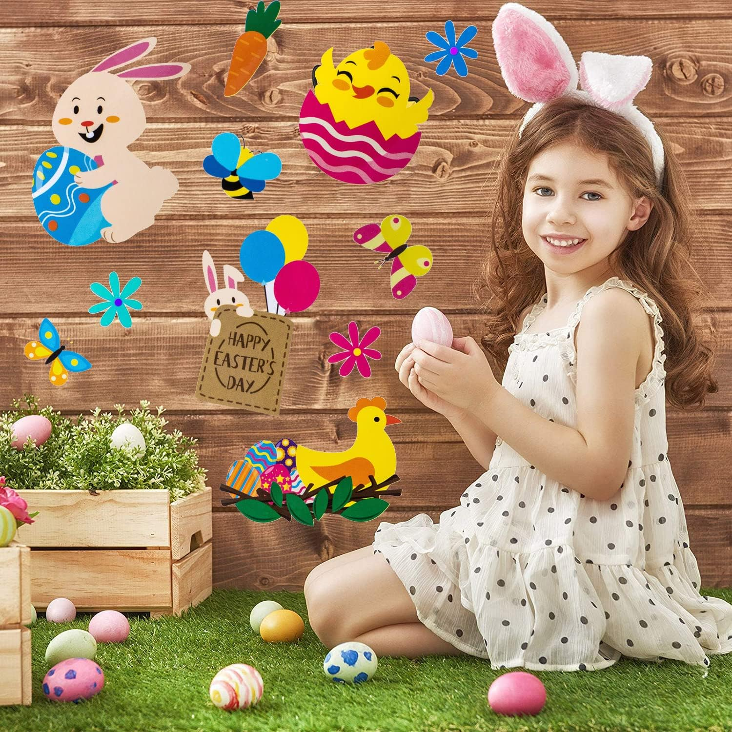 Fyvadio Easter Stickers, 12 Sheets 180 Pieces Easter Bunny Stickers Eggs Chick Labels for Easter Party Favor DIY Craft Art Making Decoration image number 1