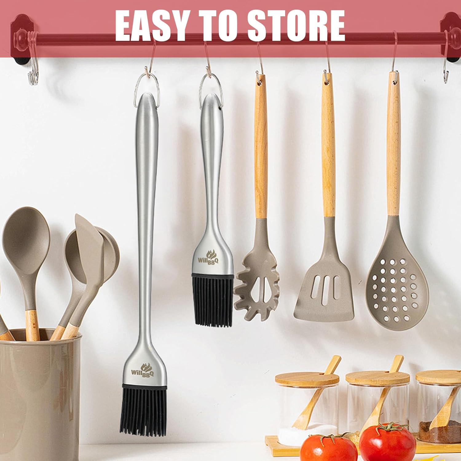 Willbbq Heavy-Duty Basting Brush Set &ndash; Stainless Steel Handle with Extra Silicone Bristle Heads for BBQ, Grilling & Cooking image number 3