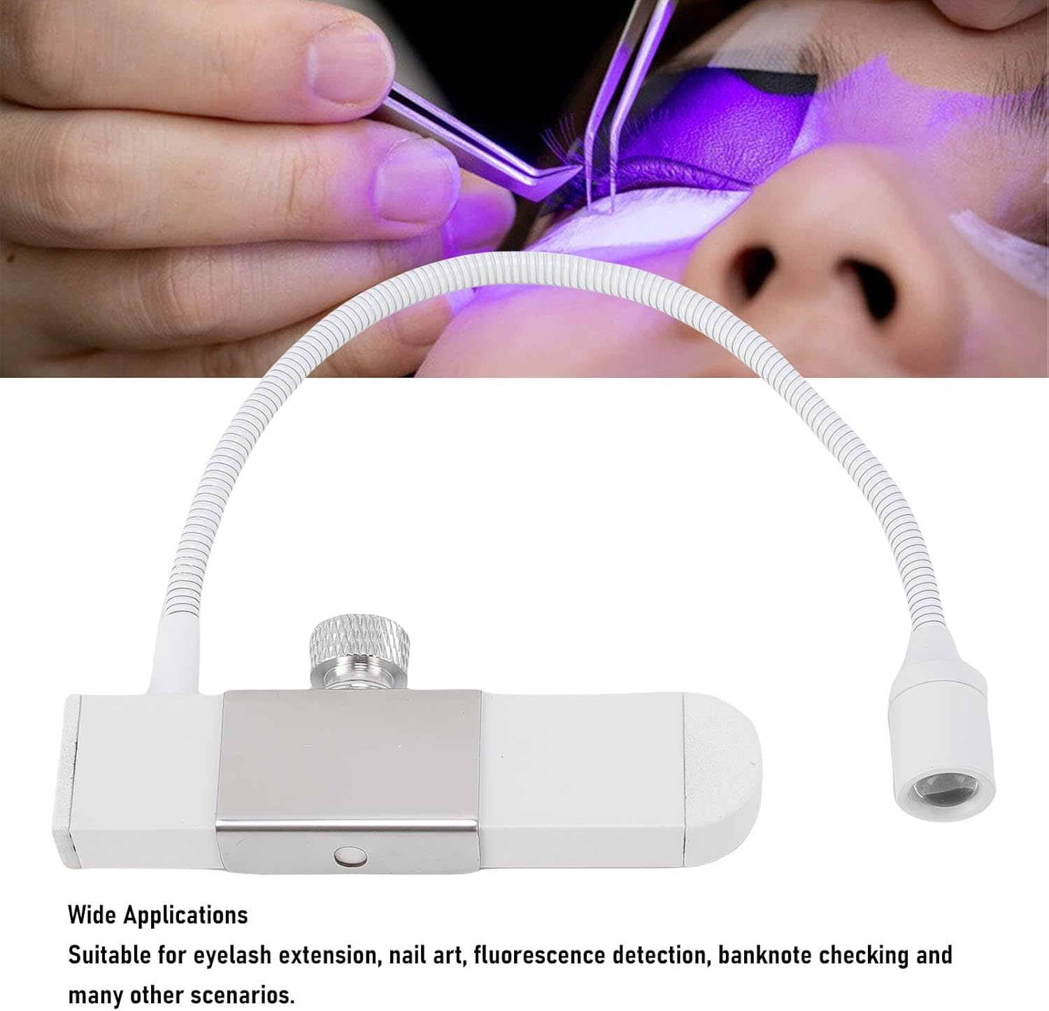 Dpofirs Portable Eyelash Extension Lamp with Foot Pedal Tweezers, 395-400Nm UV Curing Light,1-2 Second Fast Cure, Pen Sized Handheld for Beauty Salon, Nail Tech, Home (White) image number 1