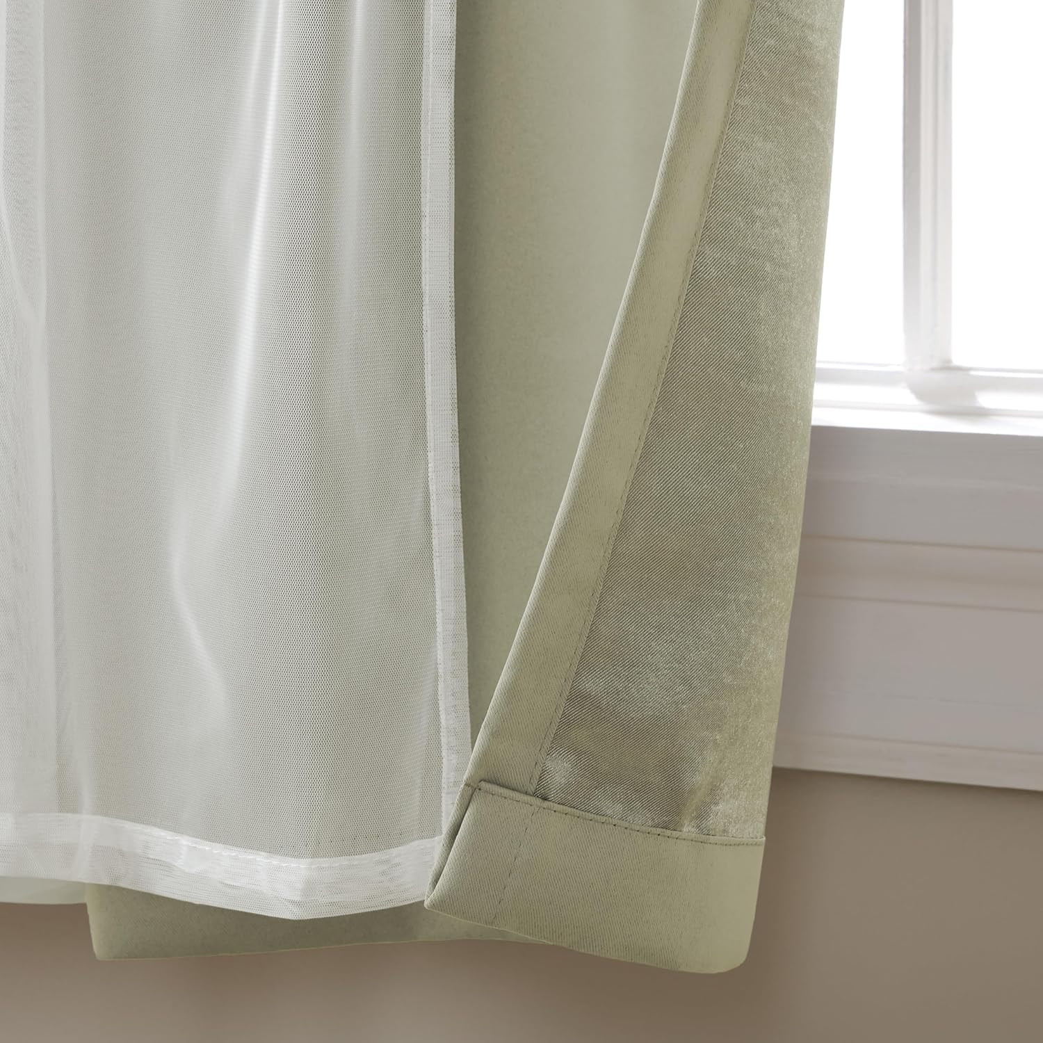 Exclusive Home Catarina Layered Solid Room Darkening Blackout and Sheer Grommet Top Curtain Panel Pair, 52"X63", Sand image number 2
