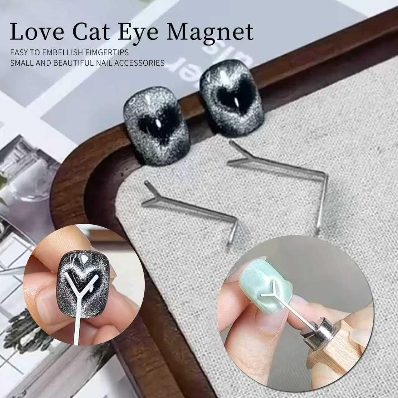 Dr.Nail Cat Eye Magnet for Nails, 3 in 1 Wooden Handle Nail Magnet, Multifunctional Y-Shaped Double Head Magnetic Gel Nail Polish Art Design Tools, 2Pcs Guide for Heart Cat Eye Magnet,Salon & Home Use image number 2