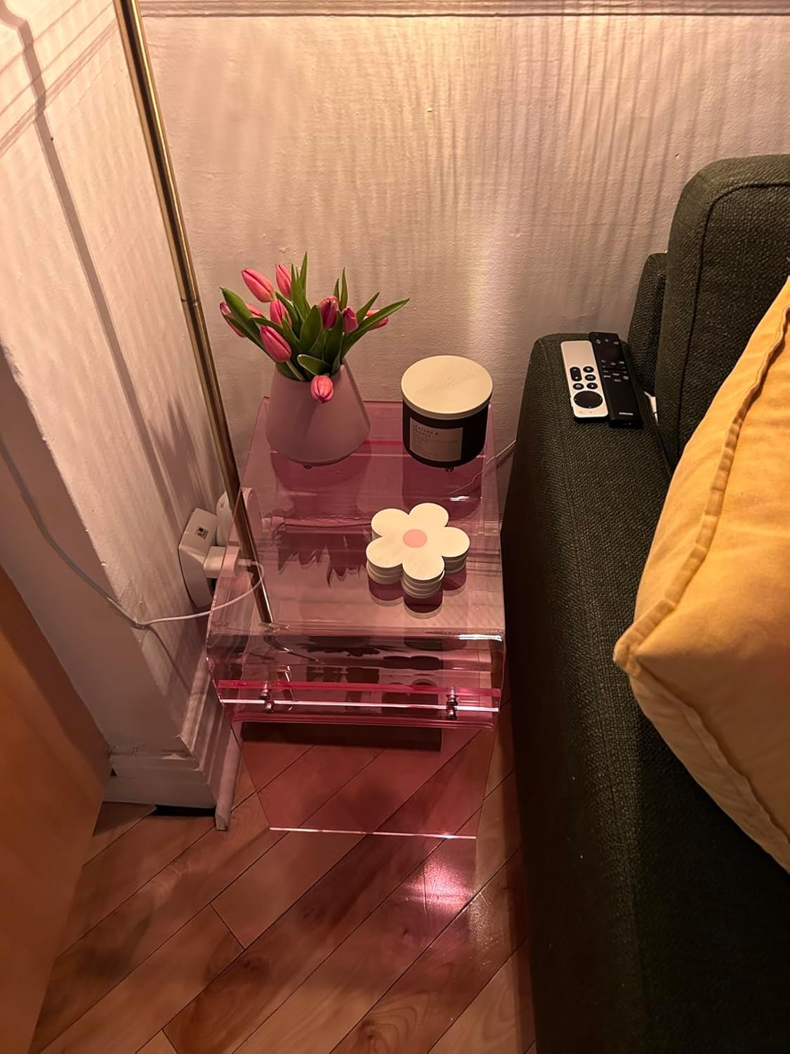 Solaround Acrylic Side Table, Clear Bedside Table for Bedroom Living Room, 40 X 30 X 50 Cm (Pink)
