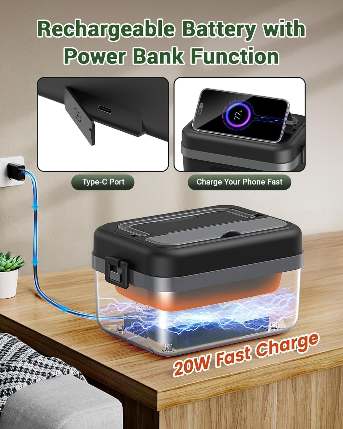 Portable Electric Lunch Box Food Warmer Heater Adult with Fork Spoon Carry Bag, Cordless Waterless Heating, Thermal Stainless Steel Lunch Box Insulated, Bento Lunchbox image number 5