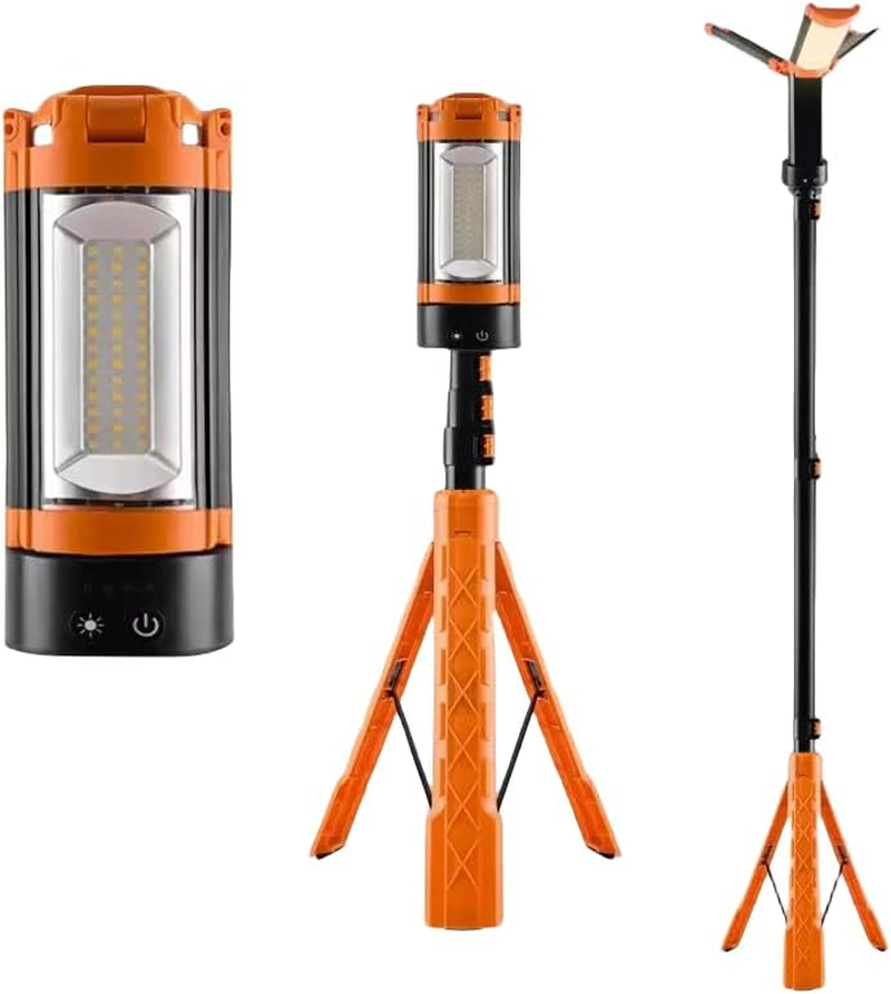 Rechargeable 10000Mah Camping Light, Portable Camping Light with Stand, Cordless Work Light with 3 LED Lamp Heads, Dimmable Magnetic Emergency Flashlight with Detachable Tripod, Orange