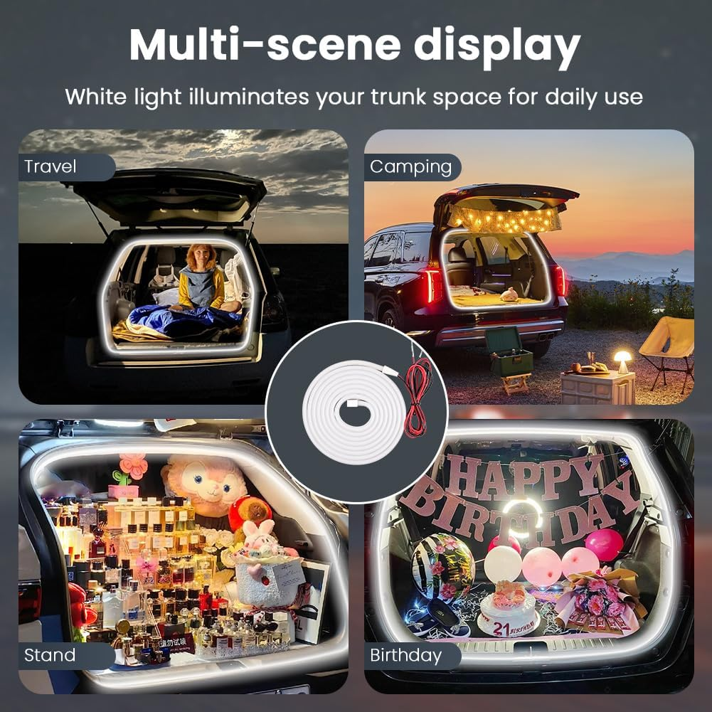 Car Boot Light Strip, Car Trunk Light Strip, Boot Lighting LED, Automatic Sensor Tail Box LED Strip Lights for Car Boot Interior Lighting Decoration (White, 2 M) image number 6