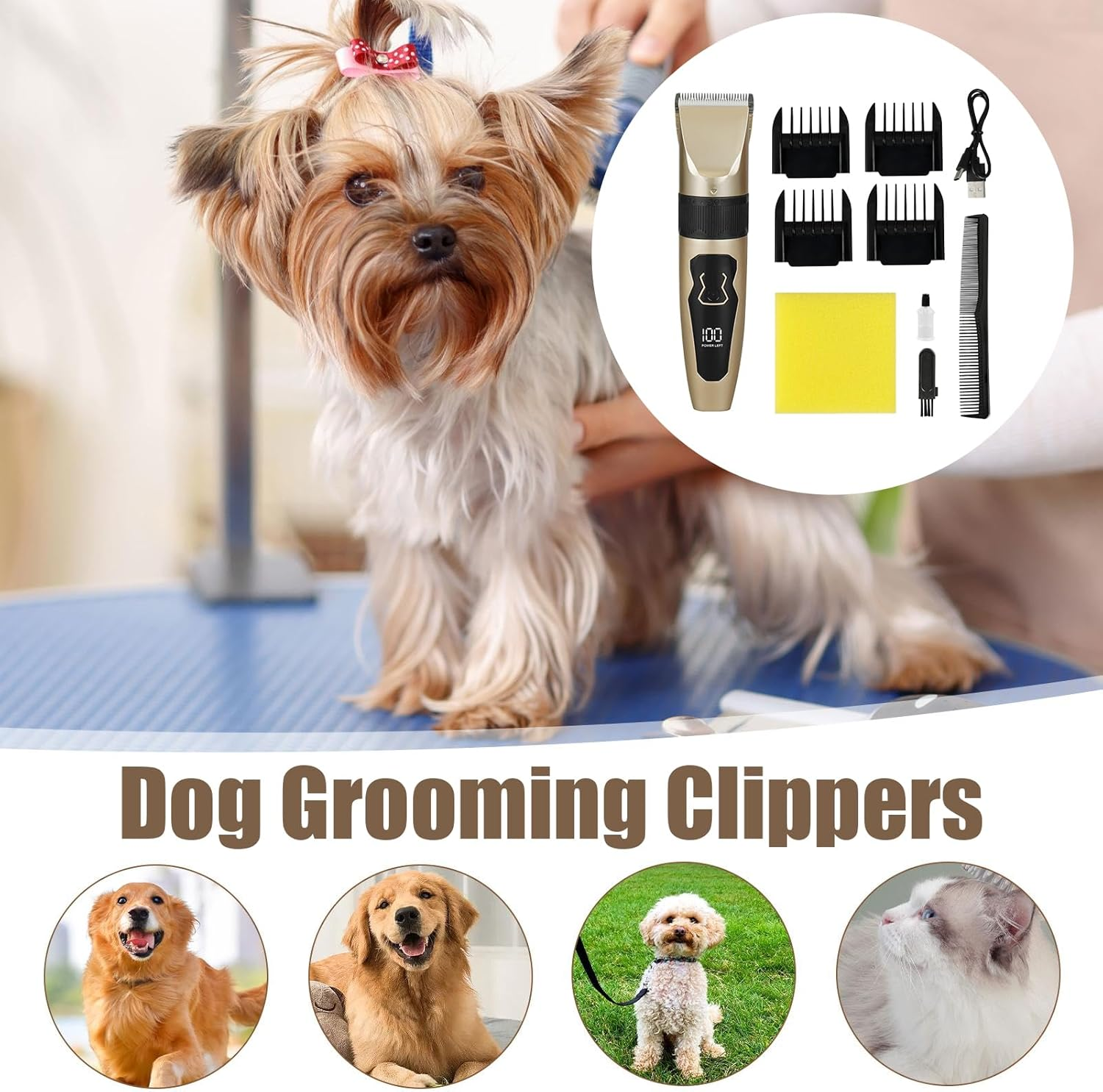 Pet Hair Clippers | Dog Shaver,Electric Quiet Cordless Grooming Kit Low Noise Trimmer Supplies for Cats Puppies Home Bath Time Ears Paws Face image number 6