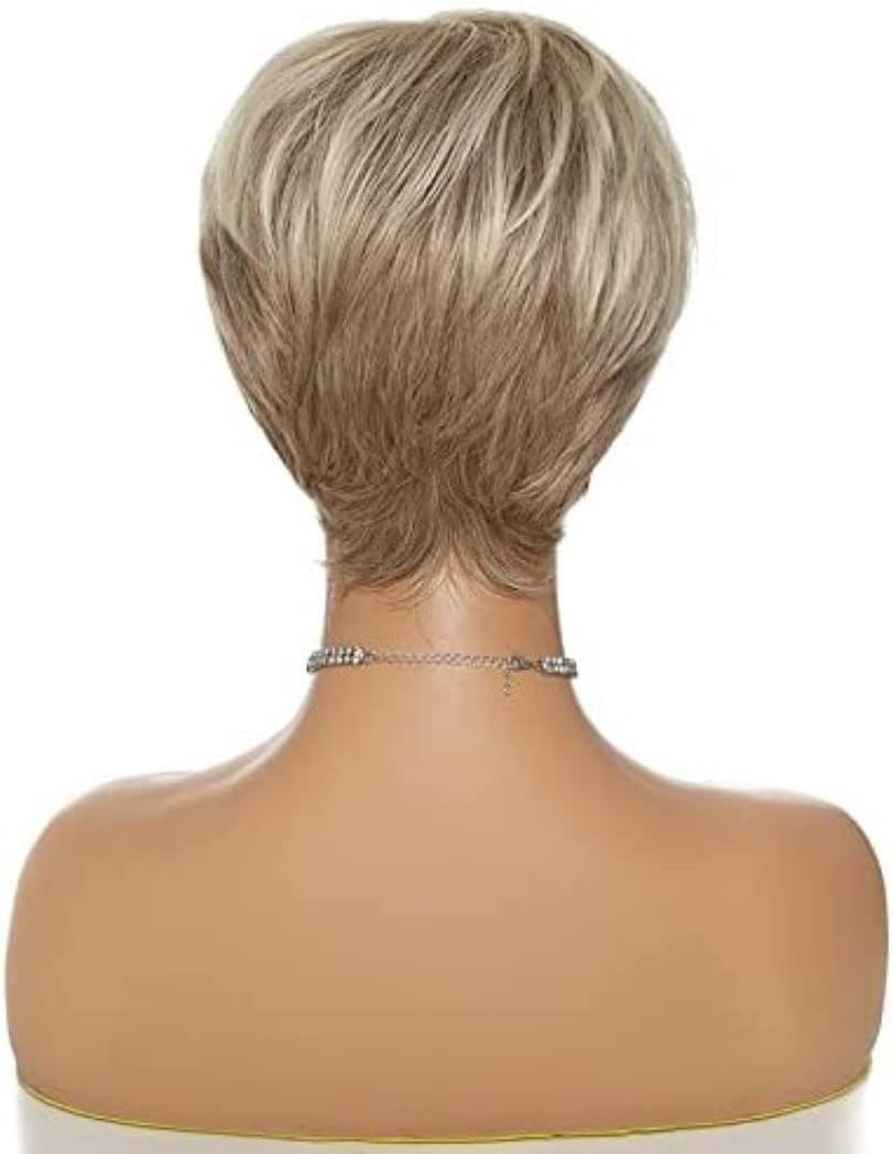 AIYLMZ Short Straight Blonde Women Bob Wigs Golden Pixie Cut Natural Looking Synthetic Wigs with Side Fringe for Women (Blonde) - Blond image number 5