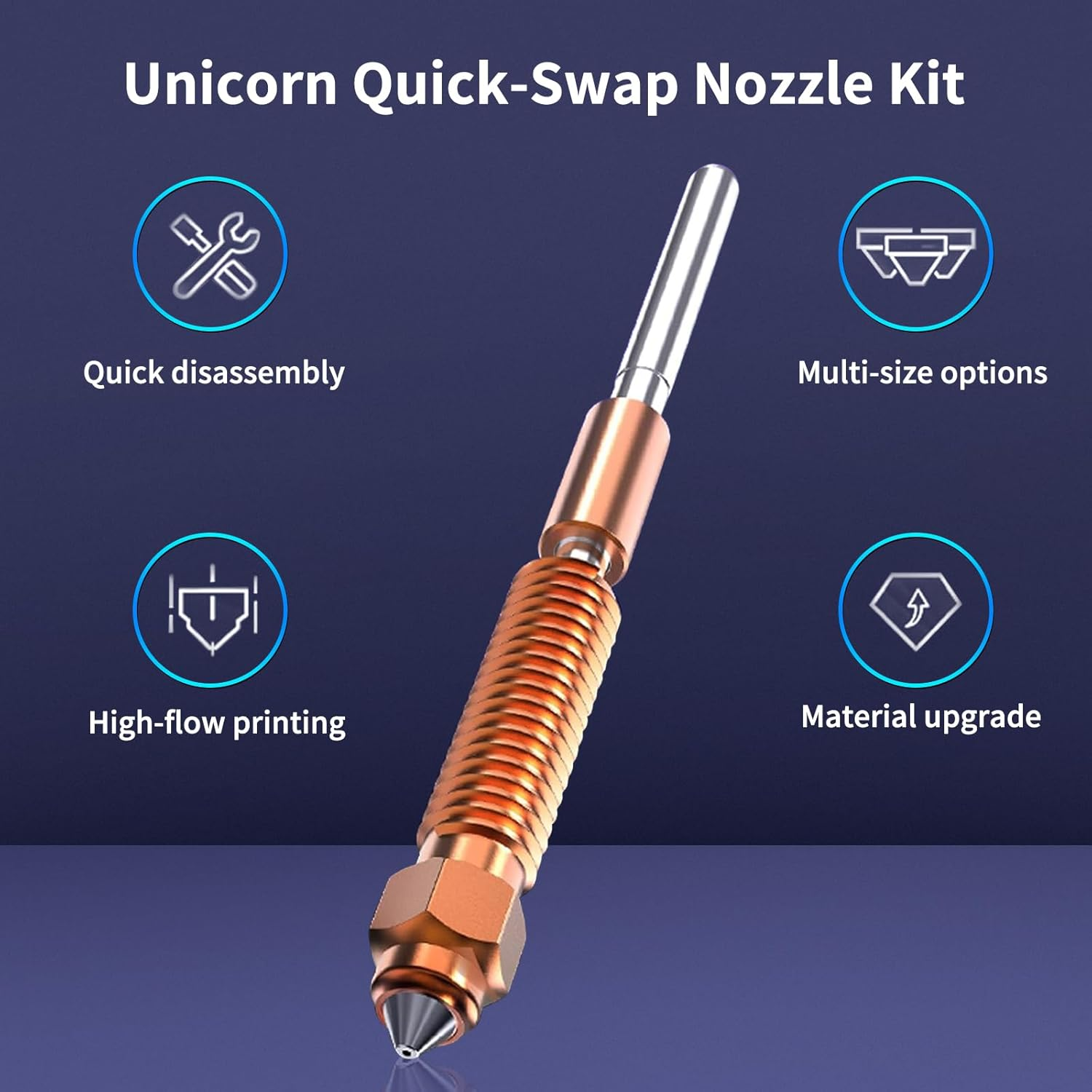 K1C Nozzles,Unicorn Quick-Swap Nozzle 0.2/0.4/0.6/0.8/1.0Mm Copper Alloy and Hardened Steel Nozzle High Temperature Resistant Nozzles for Ender-3 V3 K1C K1 Max 3D Printer (0.2Mm) image number 5