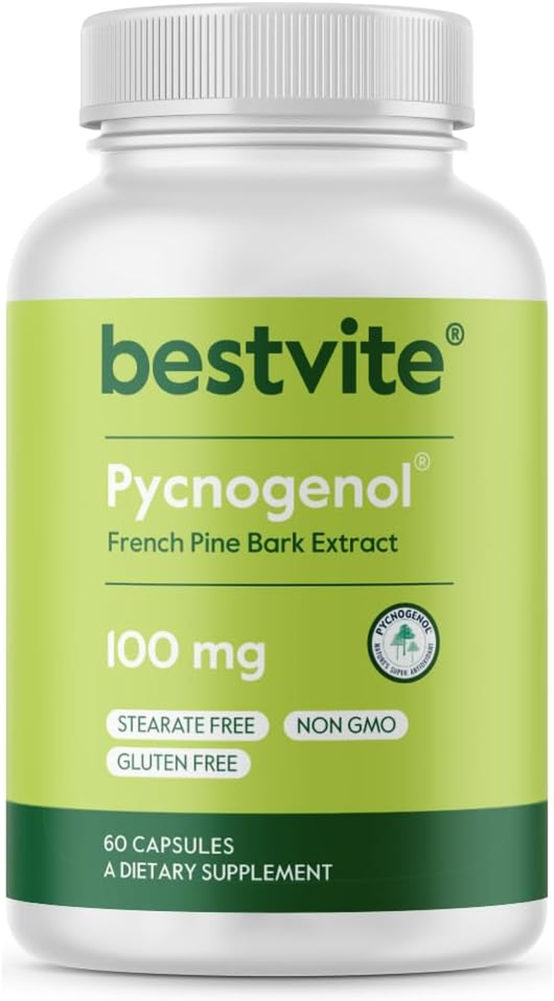 Pycnogenol 100Mg (60 Capsules) - French Maritime Pine Bark Extract - No Stearates - Gluten Free - Non GMO image number 1