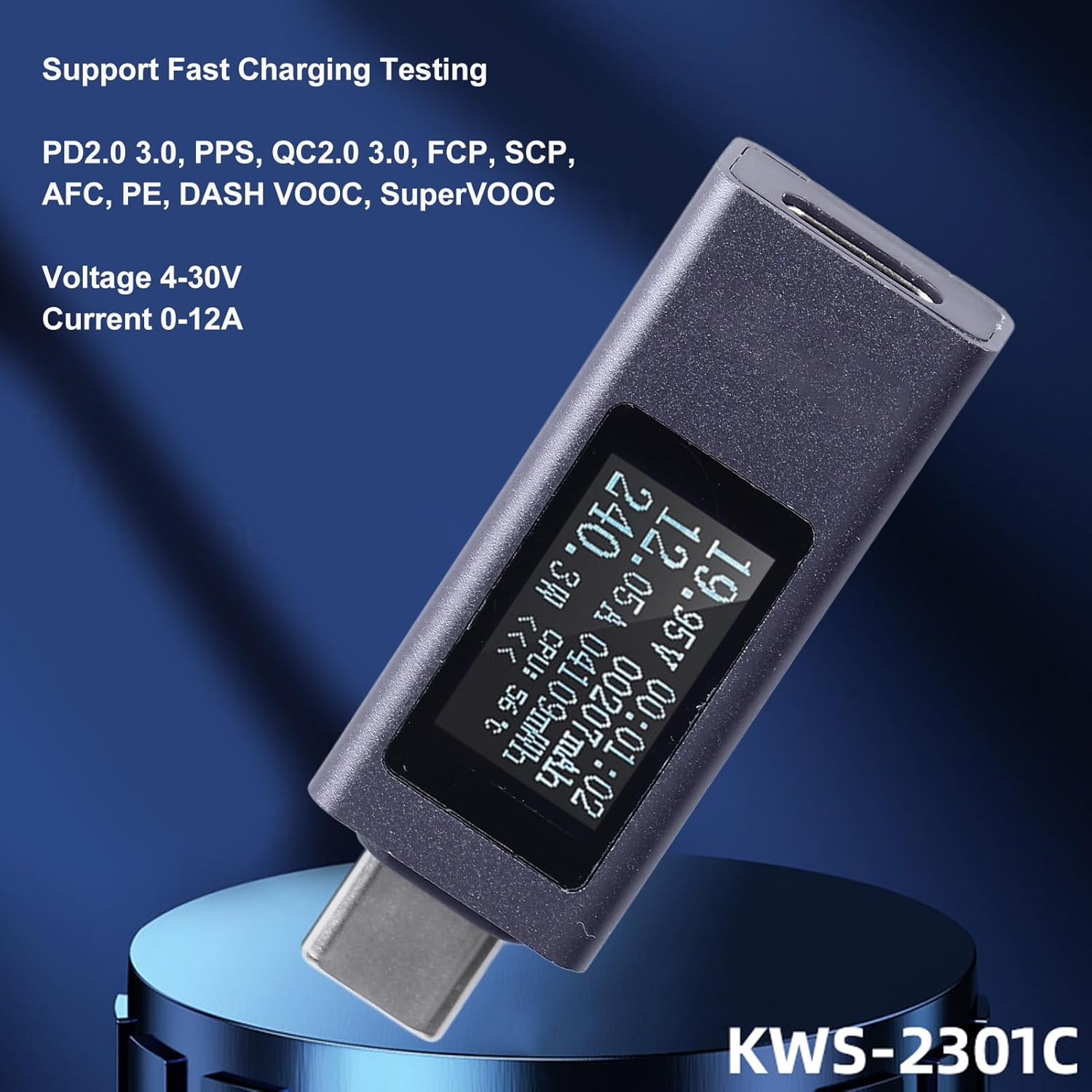 USB C Power Meter, USB C Multimeter Voltage and Current Tester 0-12A 4-30V for Phone Charging, LED Display image number 4