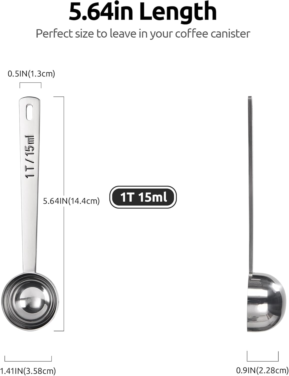 U-Taste 1Tbsp Coffee Scoop - 18/8 Stainless Steel Measuring Tablespoon Serving Scooper, 10.8Cm Long and Firm Metal Handle for Ground Coffee, Bean, Powder in Canister (15Ml/1Tbsp, Silver) image number 3