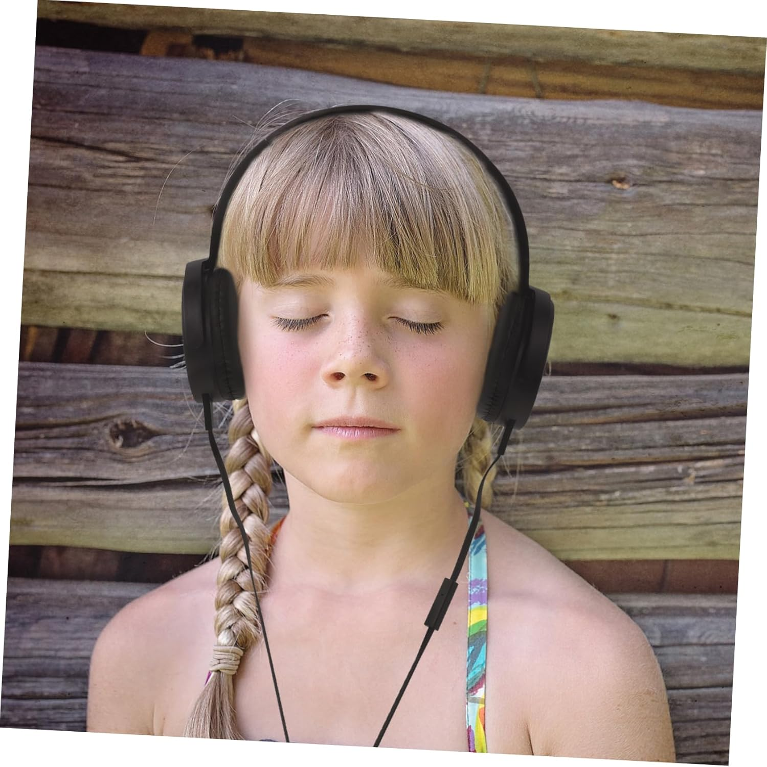 POPETPOP Wired Over-Ear Noise Reduction Headset with Microphone for Home and Computer Use Portable Black Stereo Headphones Suitable for Gaming and Online Communication